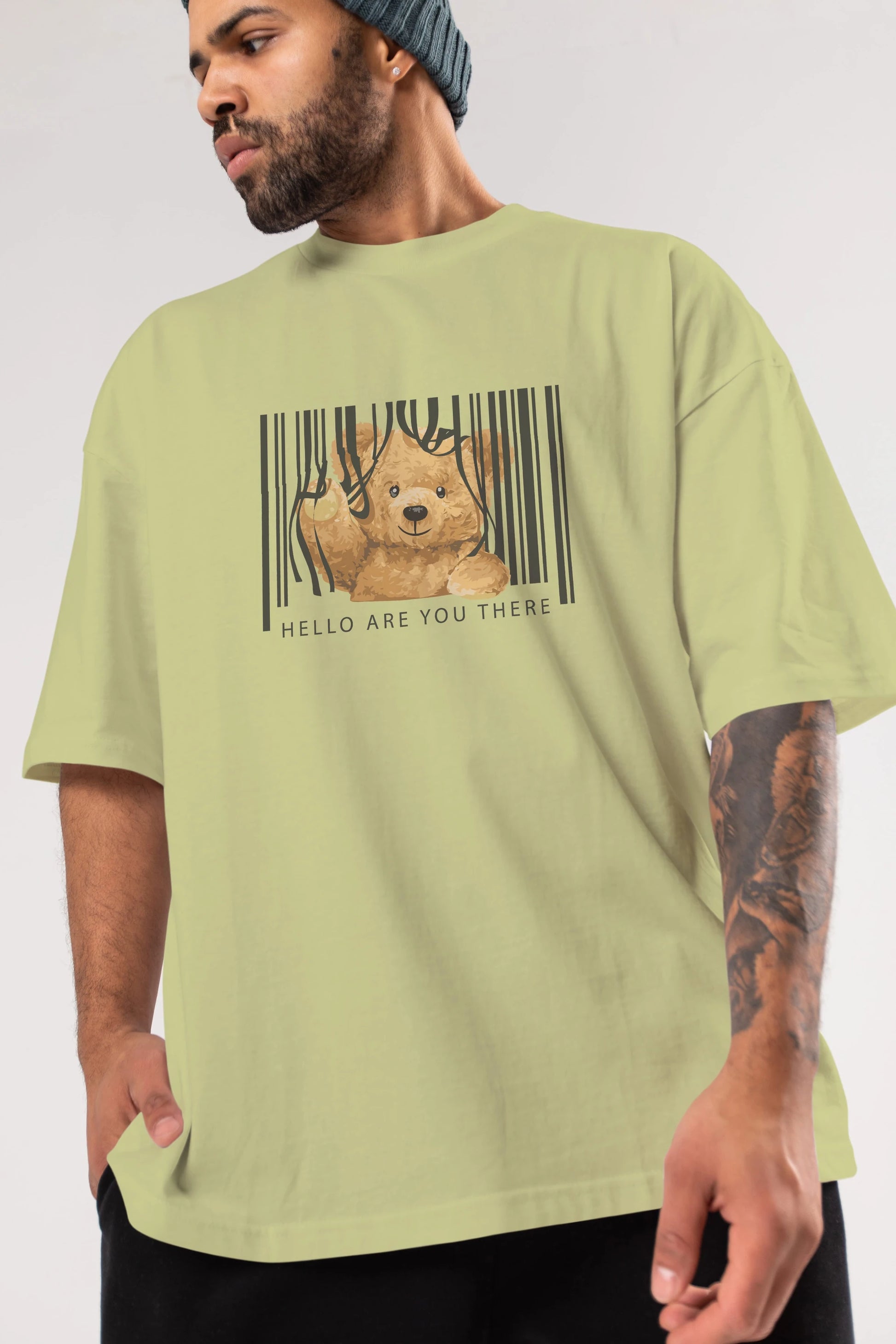 Teddy Bear Hello Ön Baskılı Oversize t-shirt Erkek Kadın Unisex %100 Pamuk