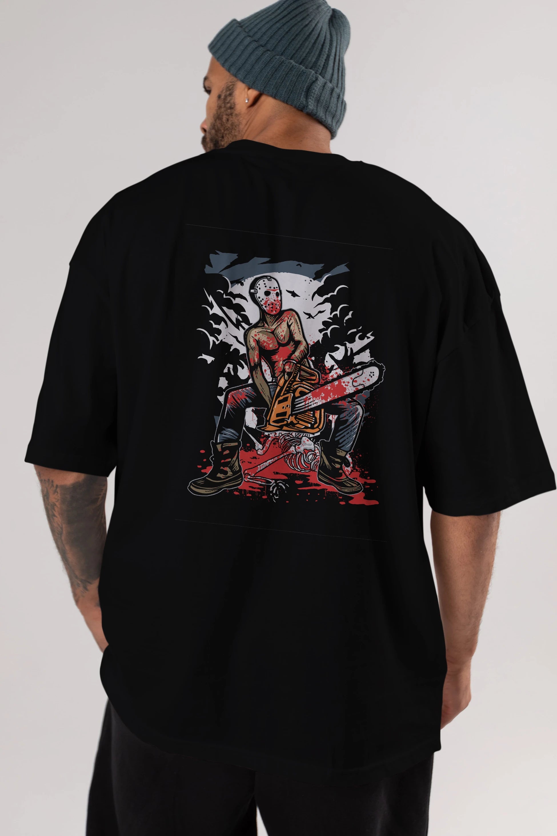 Chainsaw Killer Arka Baskılı Oversize t-shirt Erkek Kadın Unisex %100 Pamuk