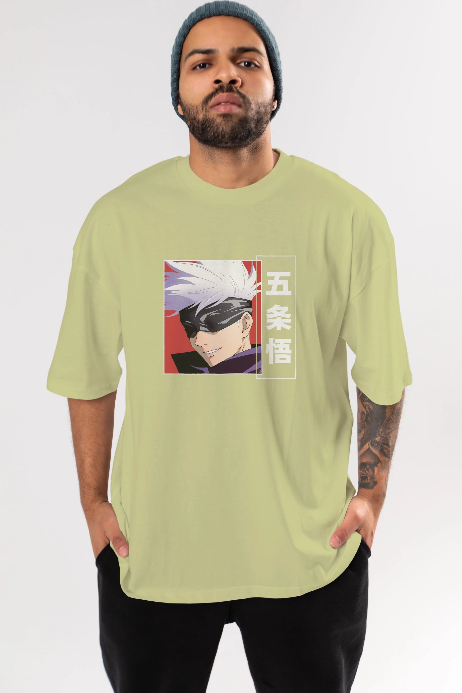 SATORU GOJO Anime Ön Baskılı Oversize t-shirt %100 pamuk Erkek Kadın Unisex