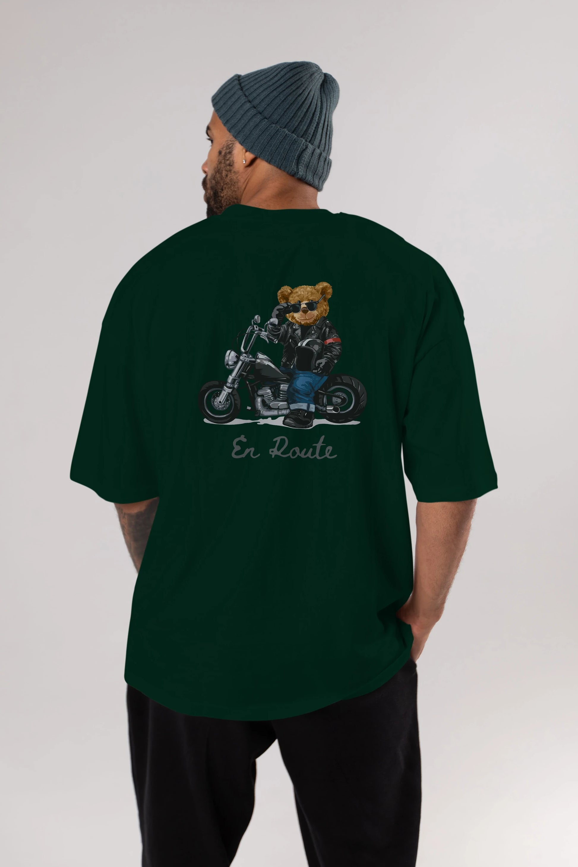 Teddy Bear En Route Arka Baskılı Oversize t-shirt Erkek Kadın Unisex %100 Pamuk