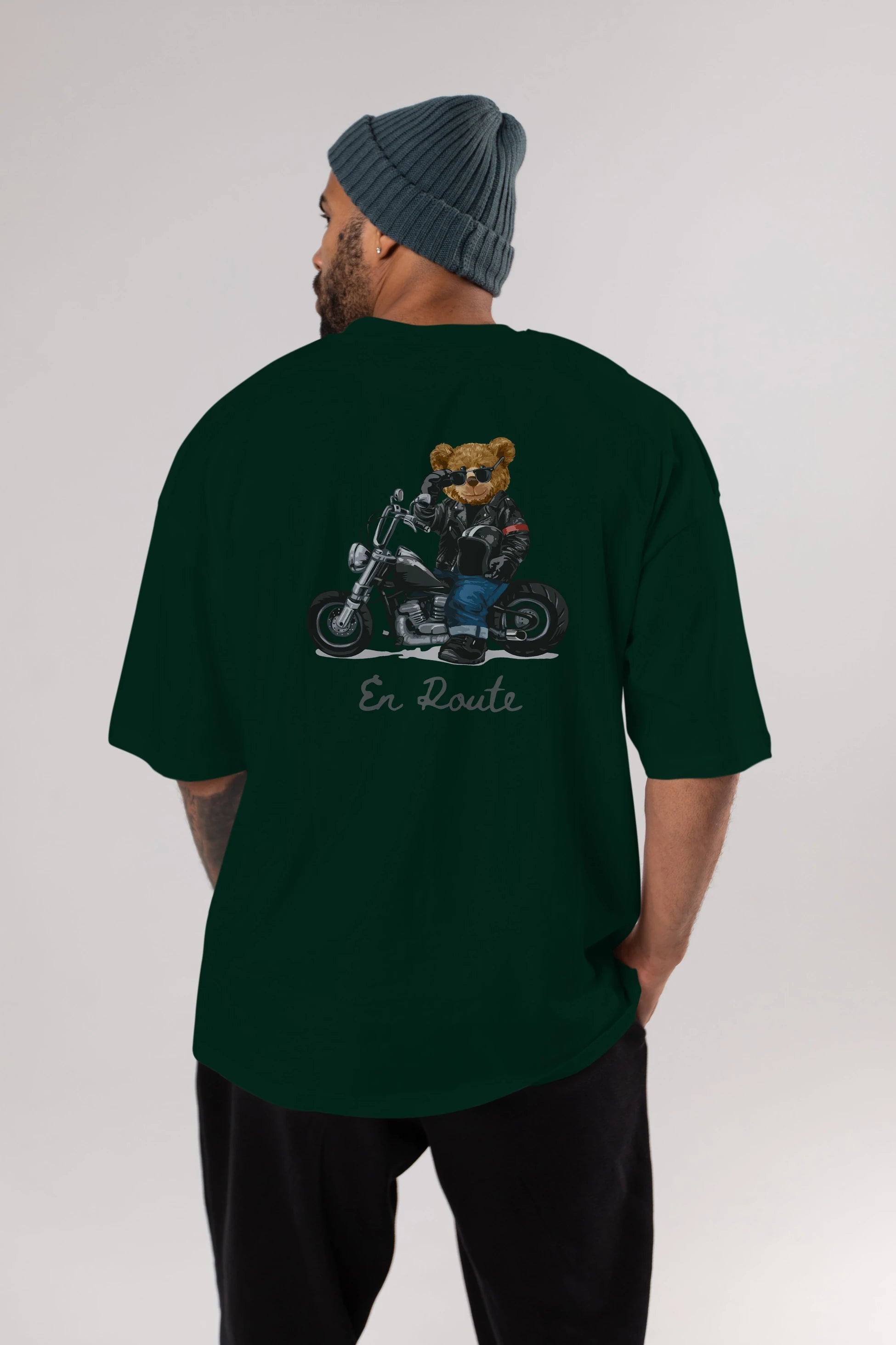 Teddy Bear En Route Arka Baskılı Oversize t-shirt Erkek Kadın Unisex %100 Pamuk