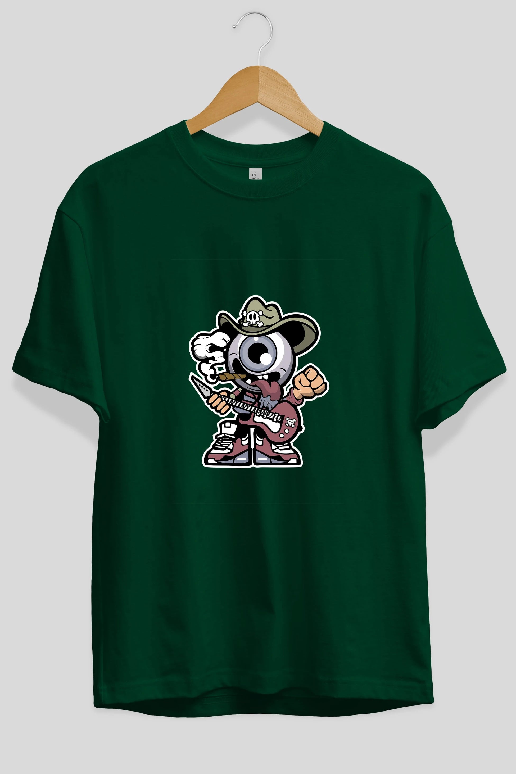 Eyeball Rockstar Cowboy Ön Baskılı Oversize t-shirt Erkek Kadın Unisex %100 Pamuk tişort