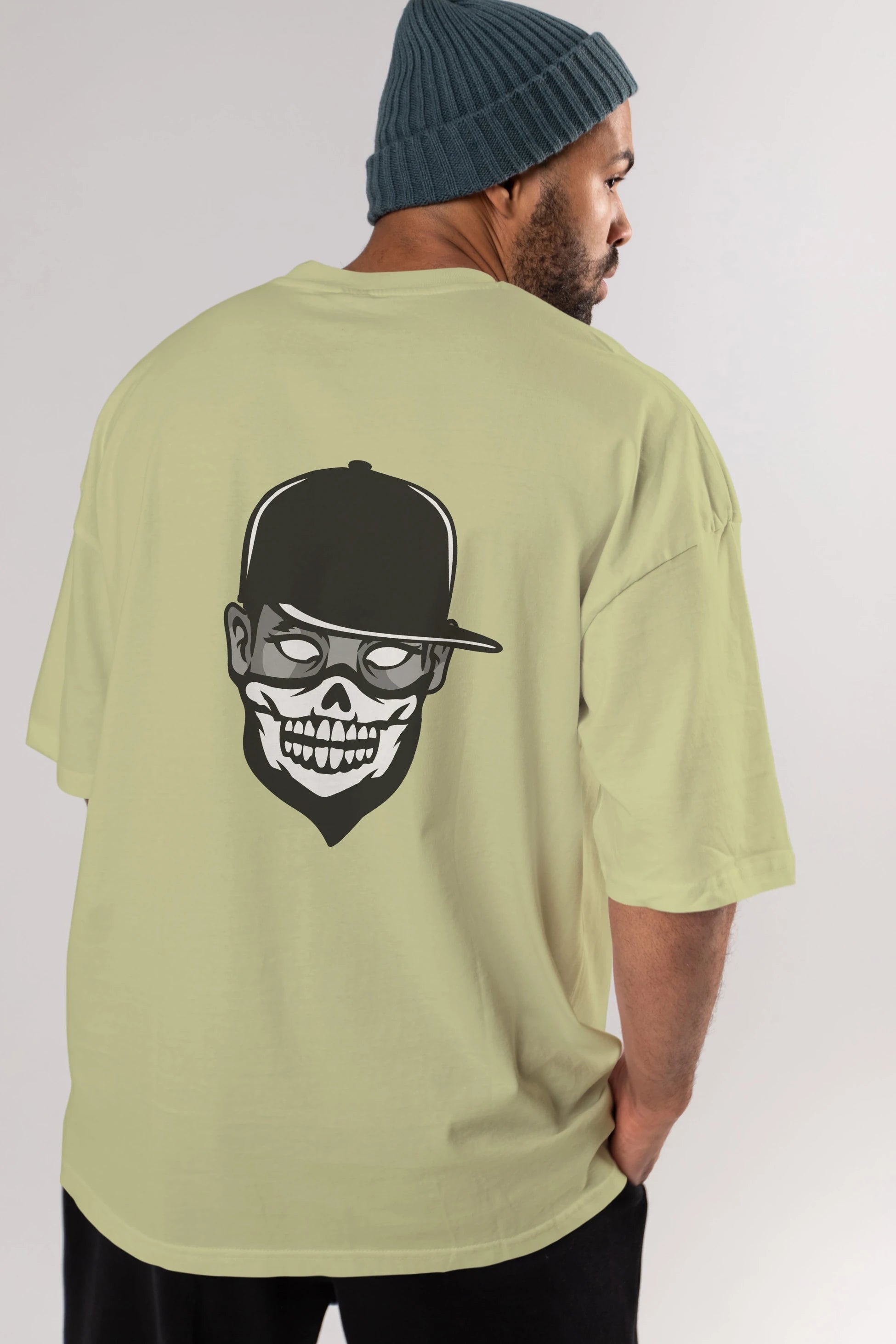 Skull Mask Arka Baskılı Oversize t-shirt Erkek Kadın Unisex %100 Pamuk tişort