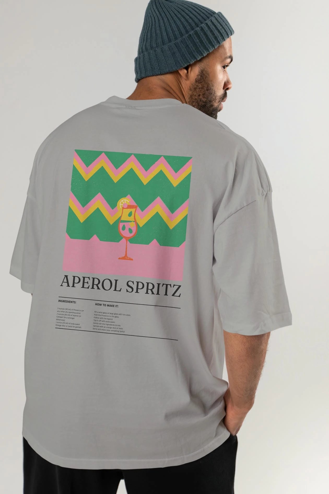 Aperol Spritz Kokteyl Serisi Arka Baskılı Oversize t-shirt Erkek Kadın %100 Pamuk Bisiklet Yaka tişort