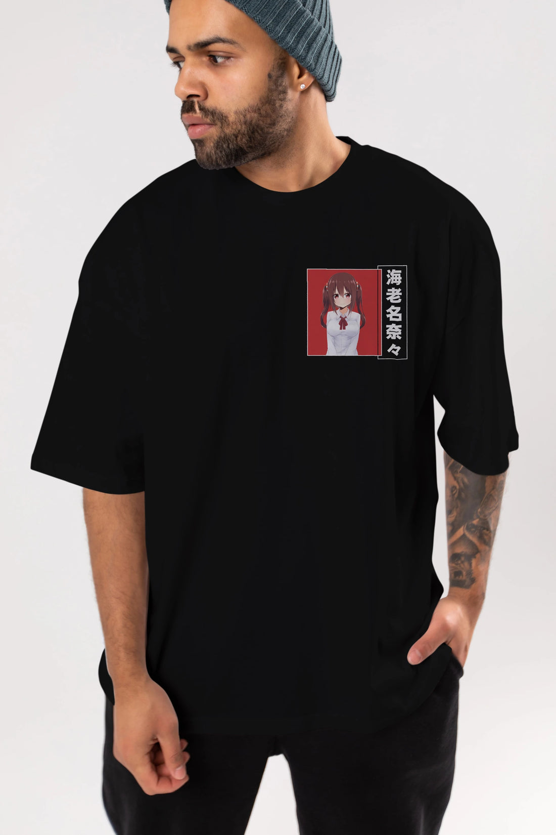 Nana Ebina 1 Ön Sol Baskılı Oversize t-shirt Erkek Kadın Unisex %100 Pamuk Bisiklet Yaka tişort