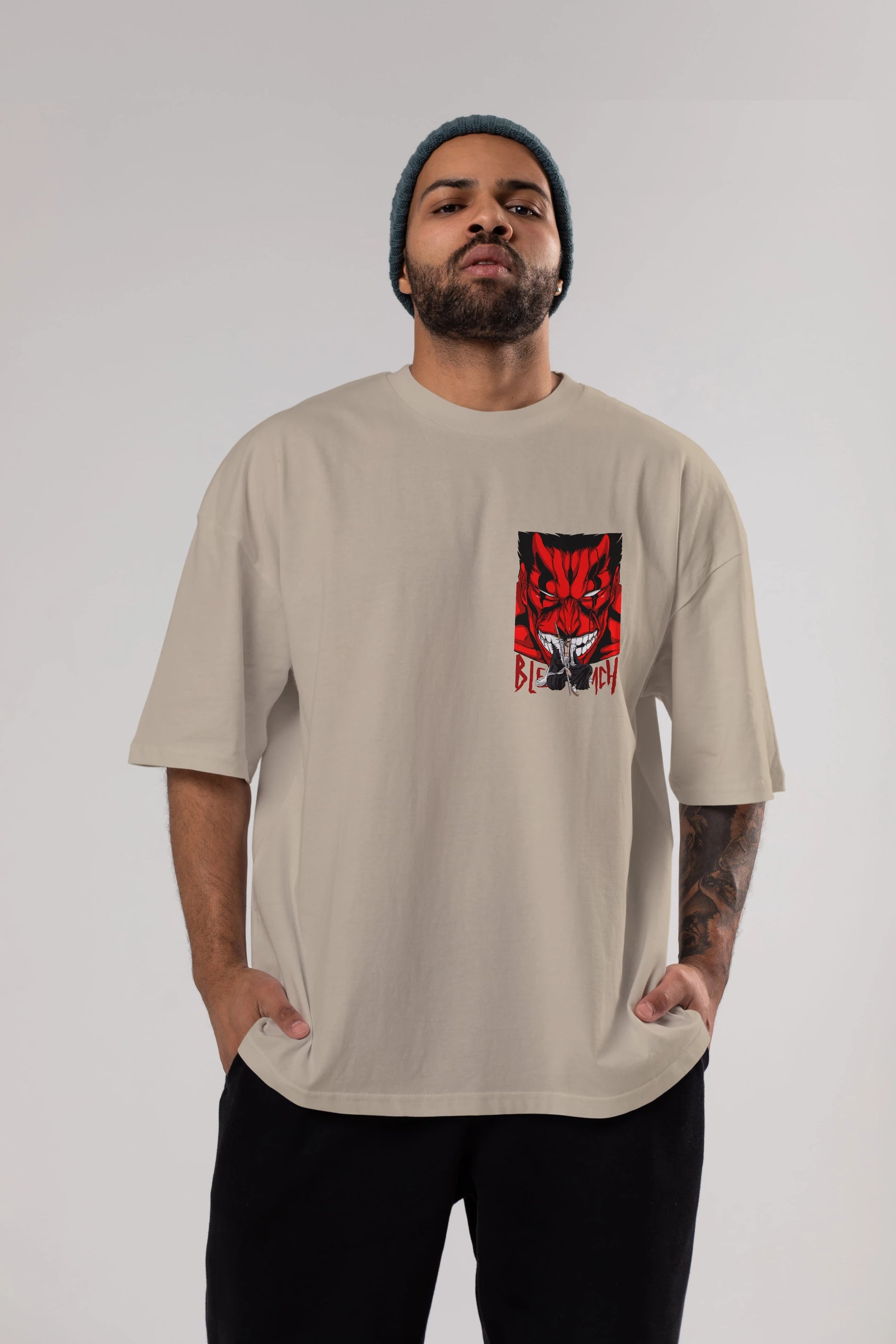 KENPACHI ZARAKI BLEACH Ön Sol Baskılı Oversize t-shirt Erkek Kadın Unisex %100 Pamuk Bisiklet Yaka tişort