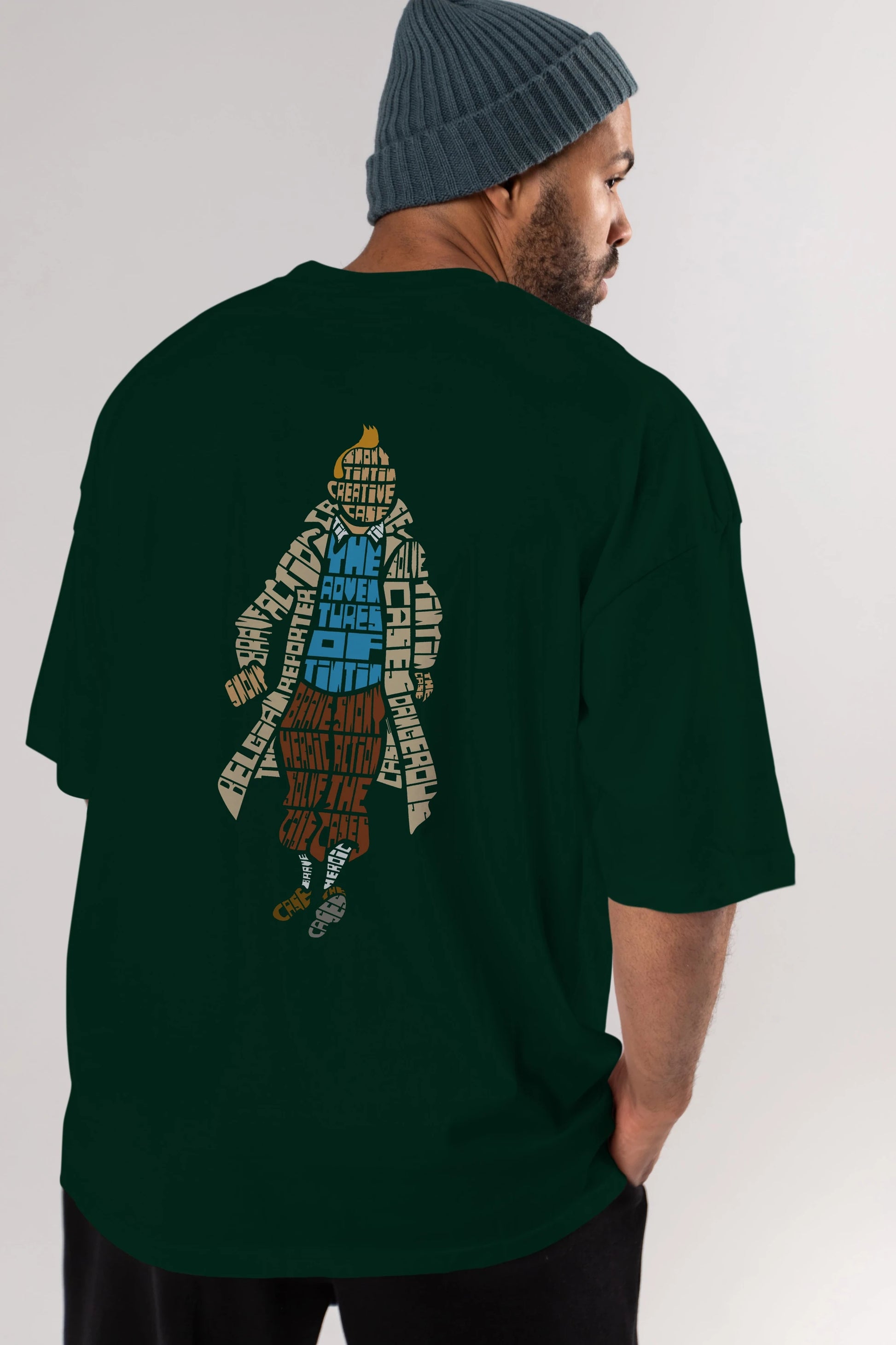 Tin Tin Arka Baskılı Oversize t-shirt %100 pamuk Erkek Kadın Unisex
