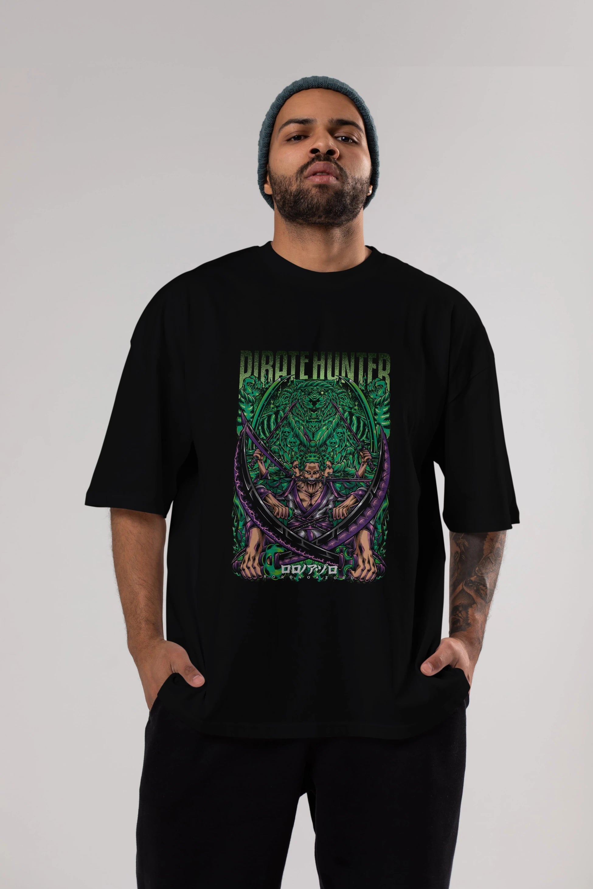RORONOA ZORO 3 Anime Ön Baskılı Oversize t-shirt %100 pamuk Erkek Kadın Unisex