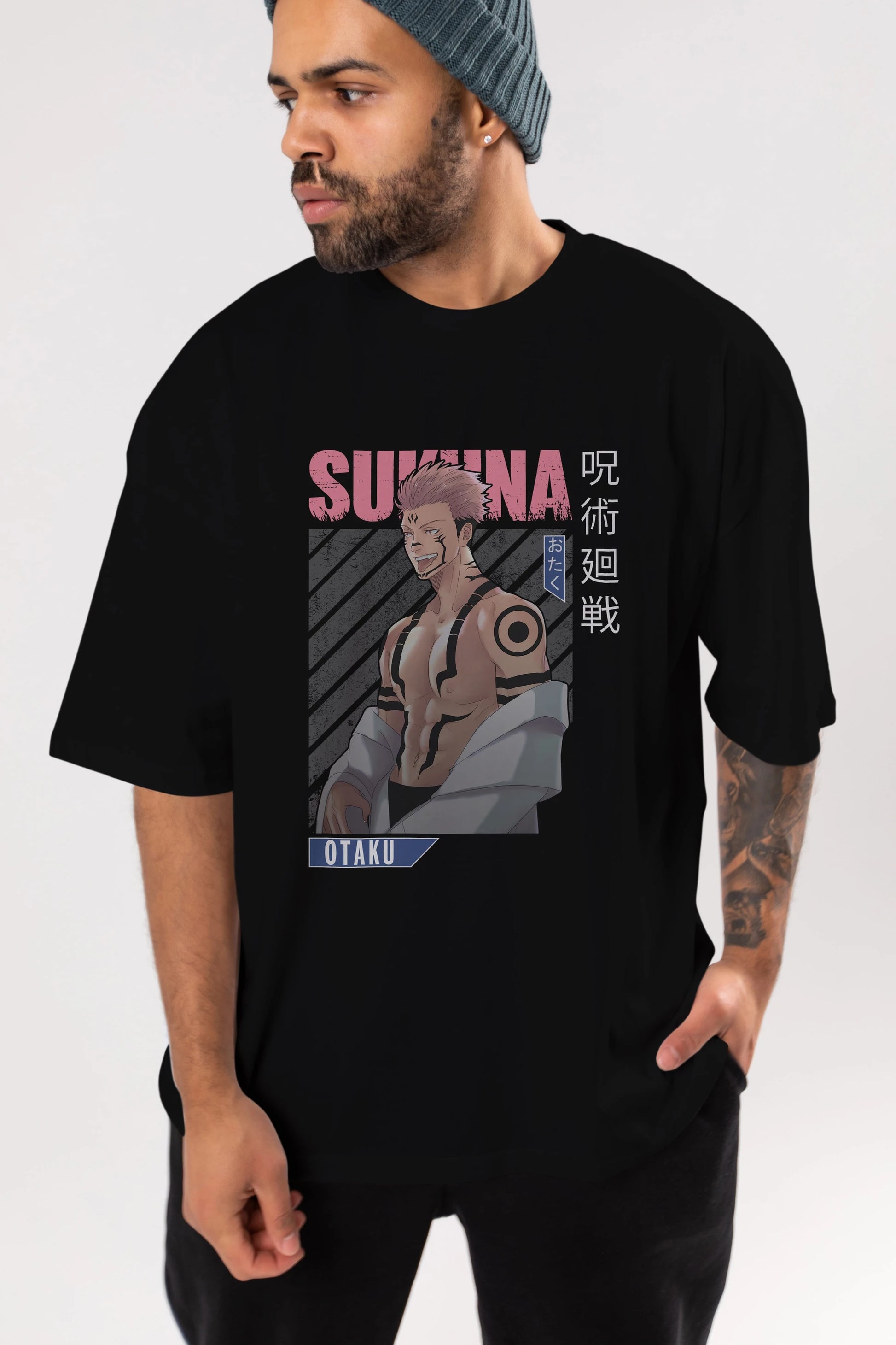 Sukuna Ryoumen Anime Ön Baskılı Oversize t-shirt %100 pamuk Erkek Kadın Unisex