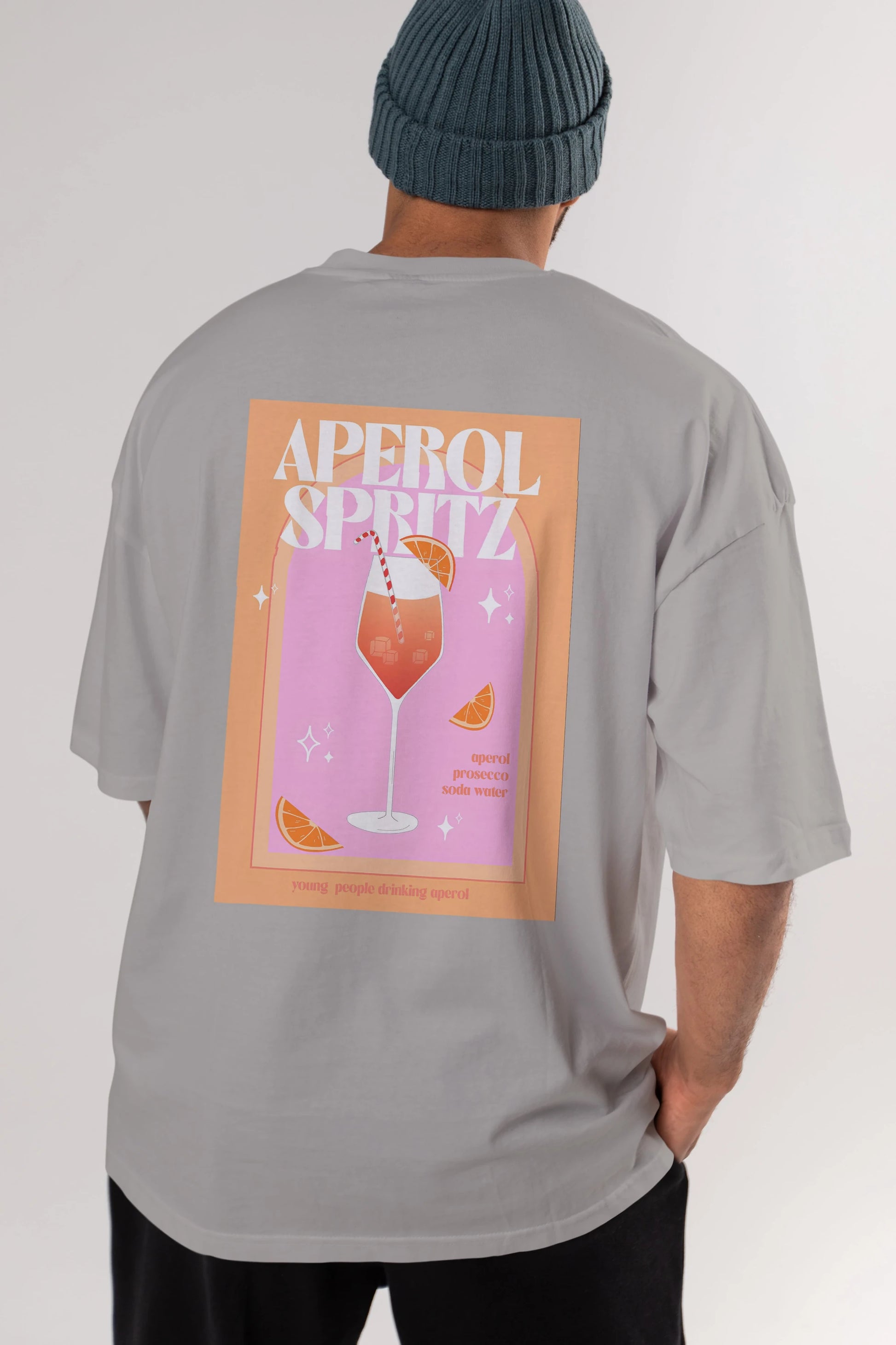 Aperol Spritz 2 Arka Baskılı Oversize t-shirt Erkek Kadın Unisex %100 Pamuk Bisiklet Yaka tişort