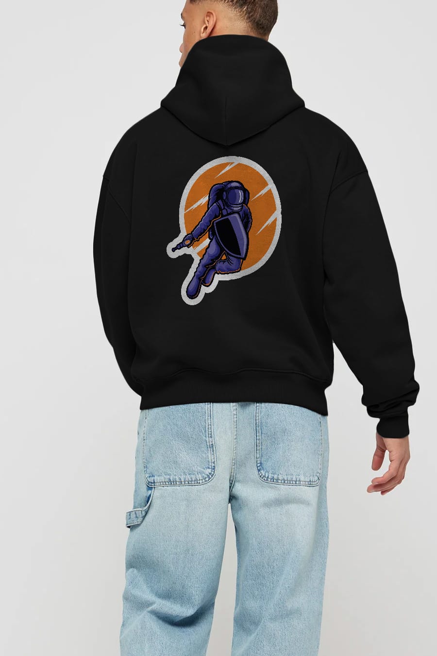 Astro Wars Sticker Arka Baskılı Hoodie Oversize Kapüşonlu Sweatshirt Erkek Kadın Unisex