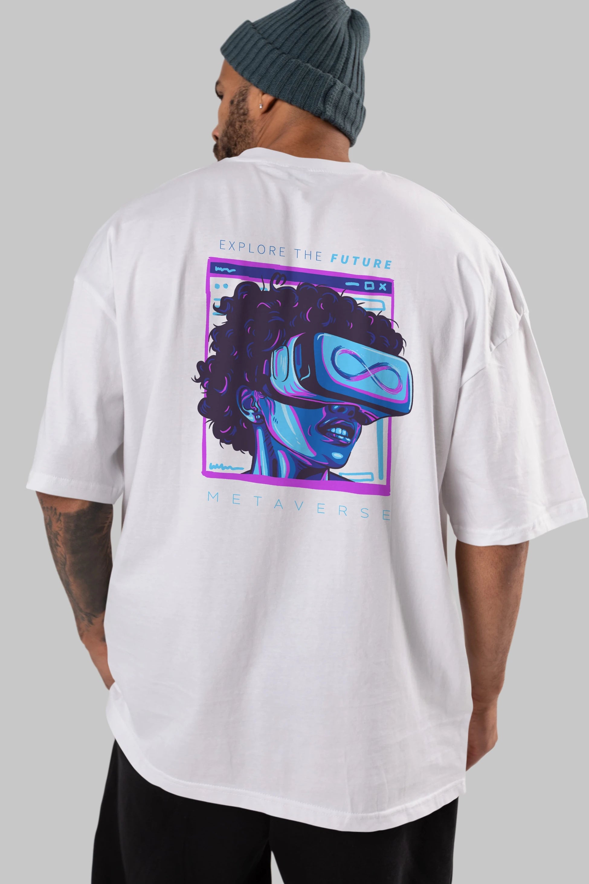 Metaverse Arka Baskılı Oversize t-shirt Erkek Kadın Unisex