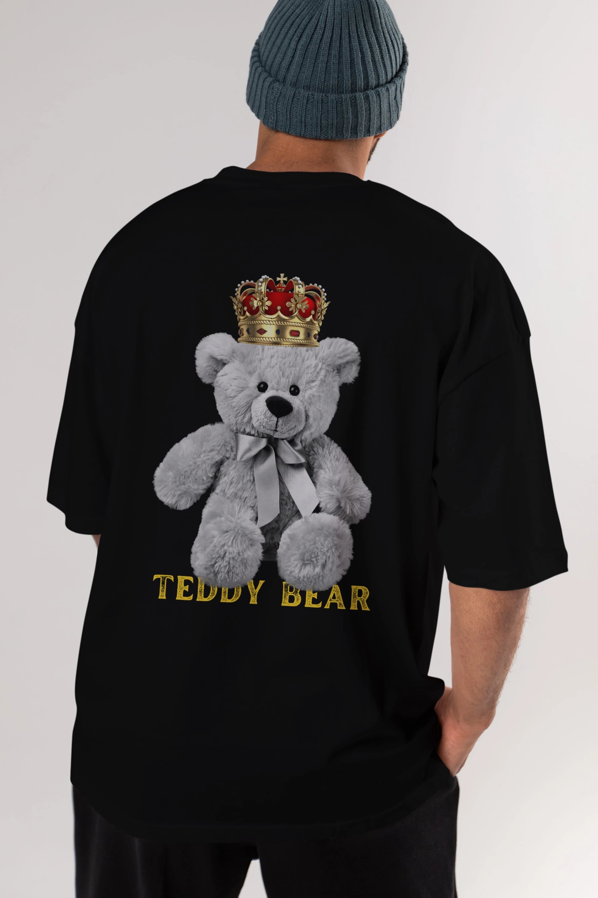 Teddy Bear Arka Baskılı Oversize t-shirt Erkek Kadın Unisex %100 Pamuk