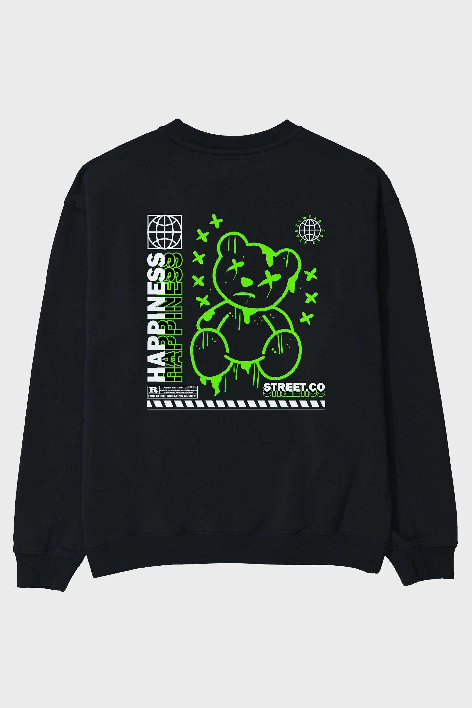 Happiness Bear 3 Arka Baskılı Oversize Sweatshirt Erkek Kadın Unisex