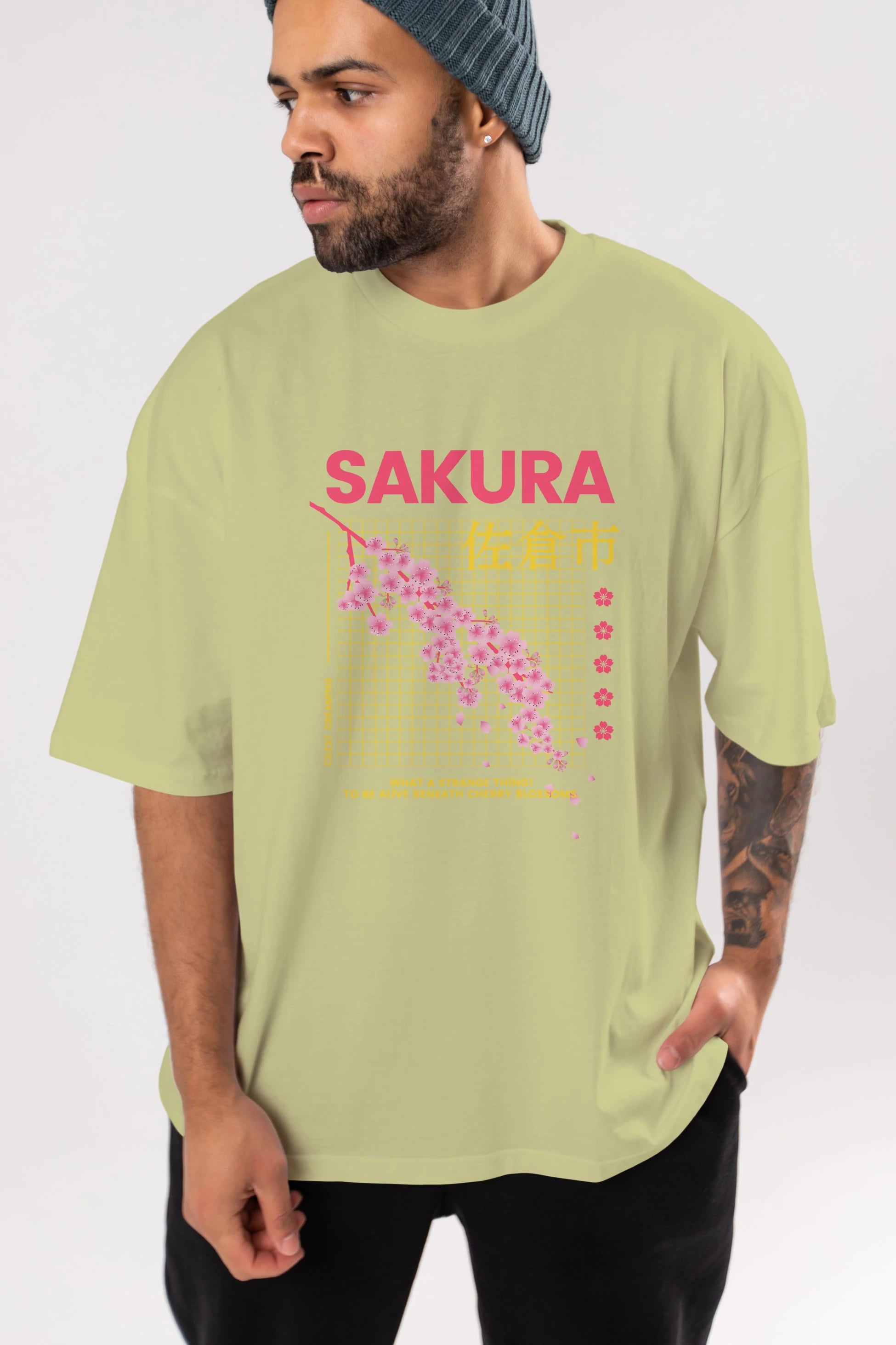 Sakura Streetwear Ön Baskılı Oversize t-shirt Erkek Kadın Unisex