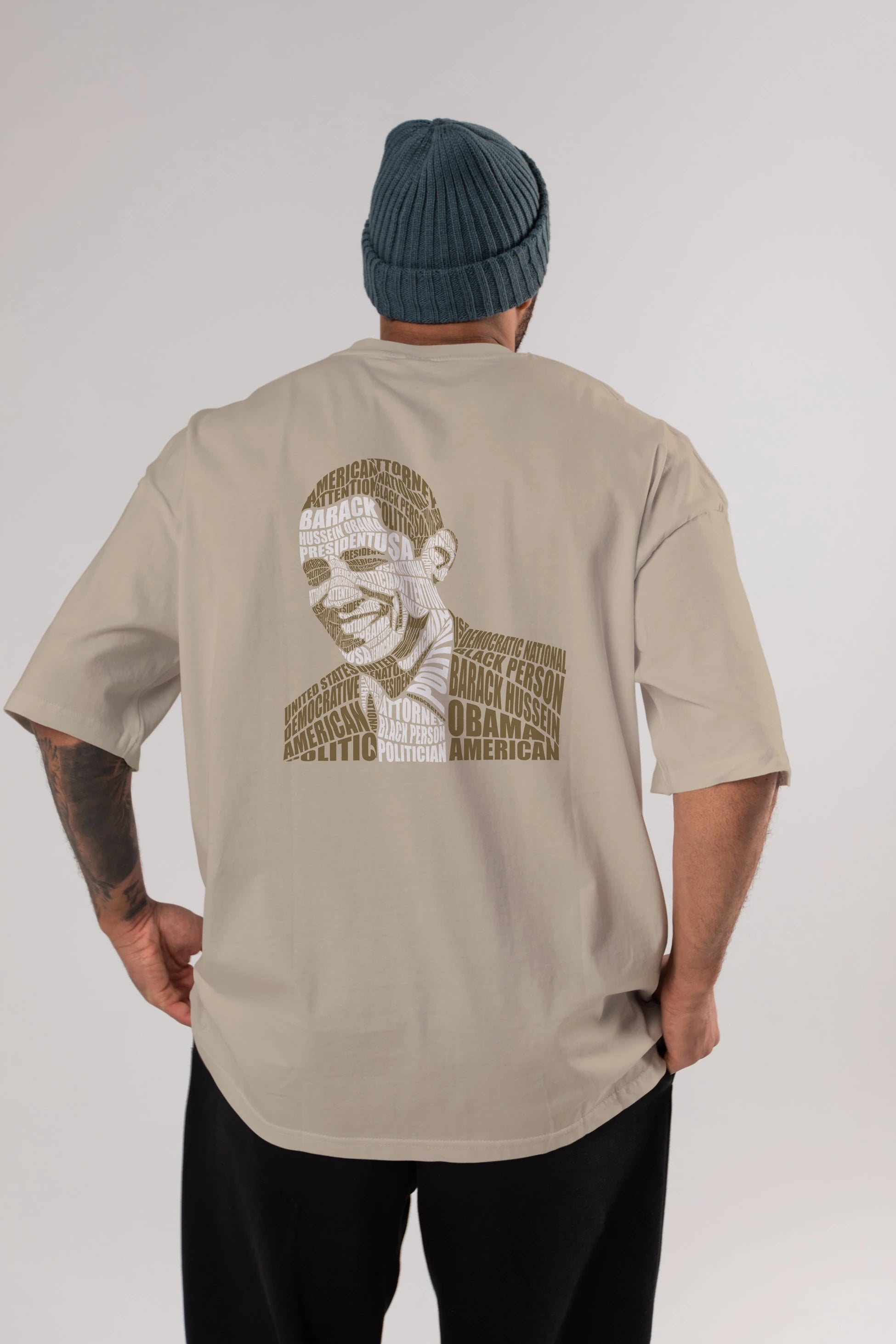 Obama Calligram Arka Baskılı Oversize t-shirt %100 pamuk Erkek Kadın Unisex