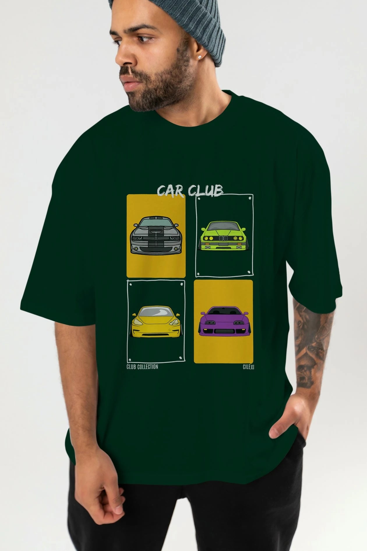 Car Club ön Baskılı Oversize t-shirt Erkek Kadın %100 Pamuk Bisiklet Yaka tişort