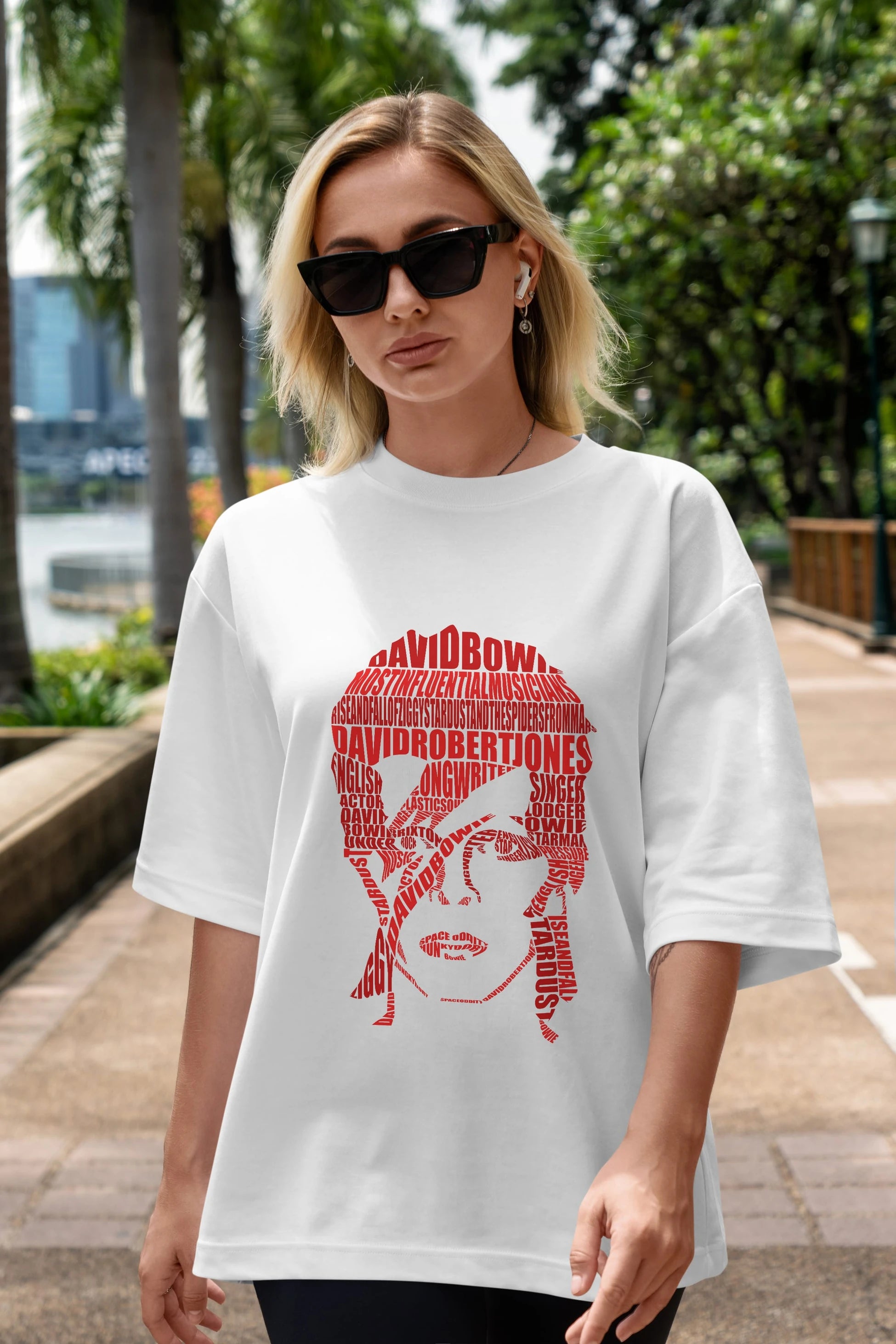 David Bowie Calligram Ön Baskılı Oversize t-shirt %100 pamuk Erkek Kadın Unisex