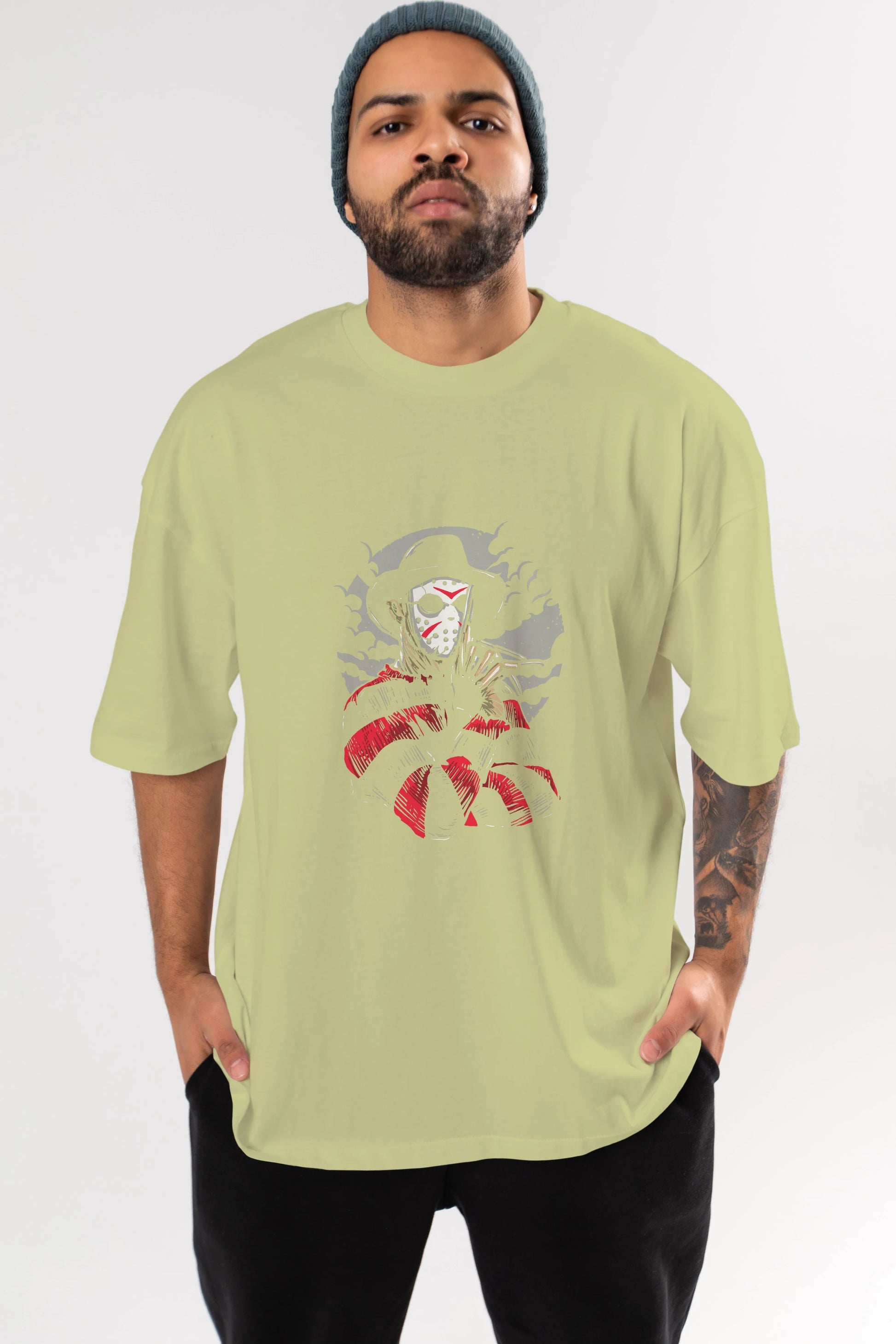 Freddy VS Jason (2) Ön Baskılı Oversize t-shirt Erkek Kadın Unisex %100 Pamuk tişort
