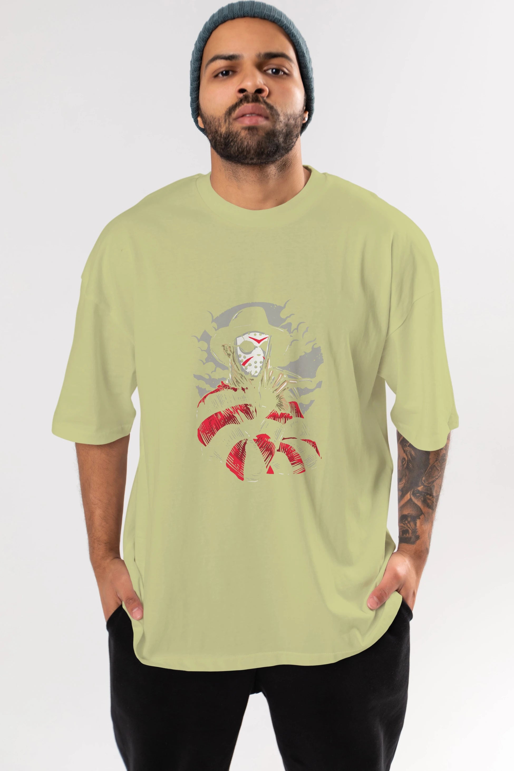 Freddy VS Jason (2) Ön Baskılı Oversize t-shirt Erkek Kadın Unisex %100 Pamuk tişort