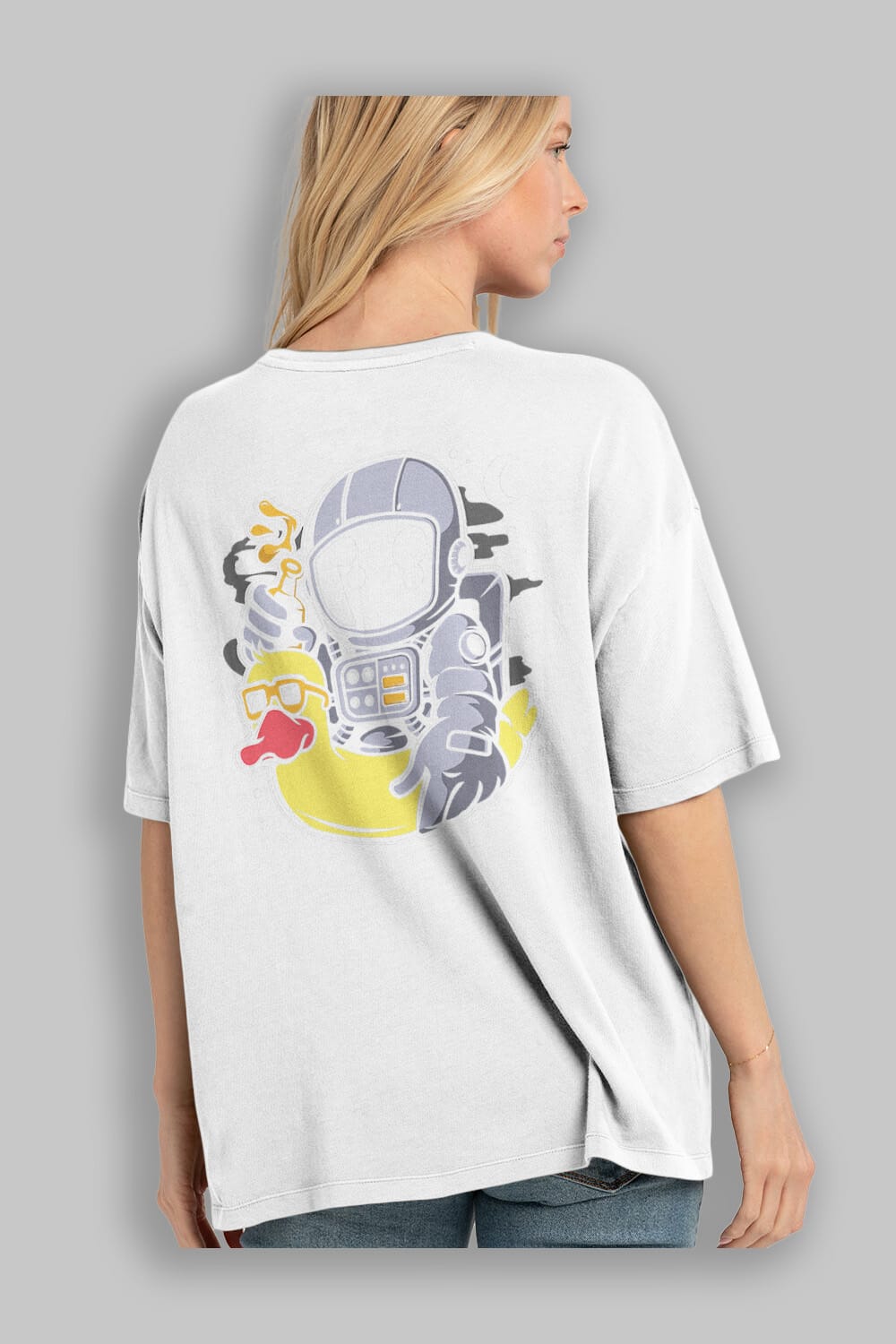 Astronaut Duck Balloon Arka Baskılı Oversize t-shirt Erkek Kadın Unisex