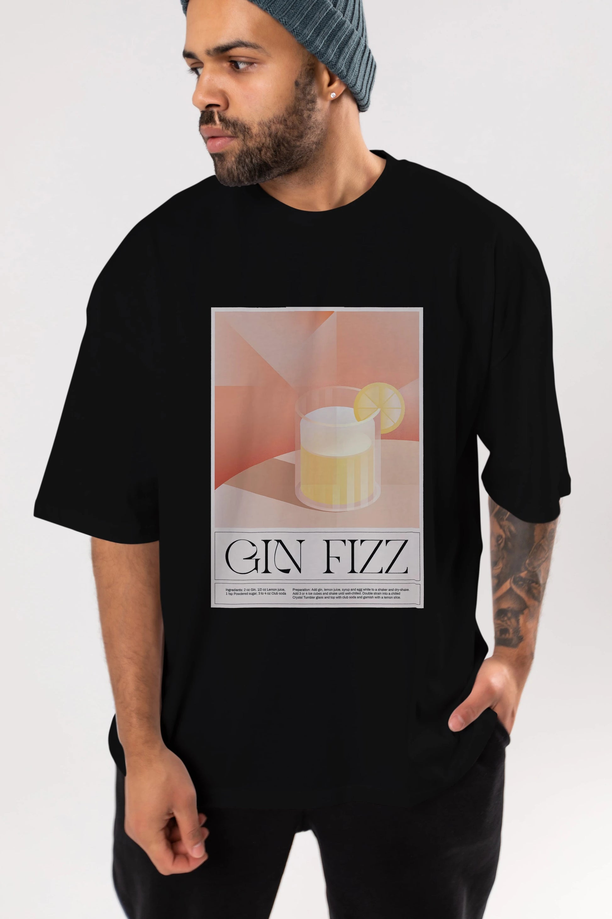 Gin Fizz Ön Baskılı Oversize t-shirt Erkek Kadın Unisex %100 Pamuk Bisiklet Yaka tişort