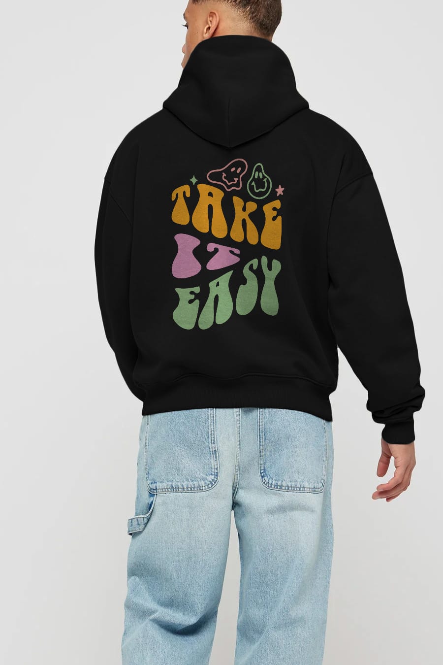 Take it Easy Yazılı Arka Baskılı Oversize Hoodie Kapüşonlu Sweatshirt Erkek Kadın Unisex