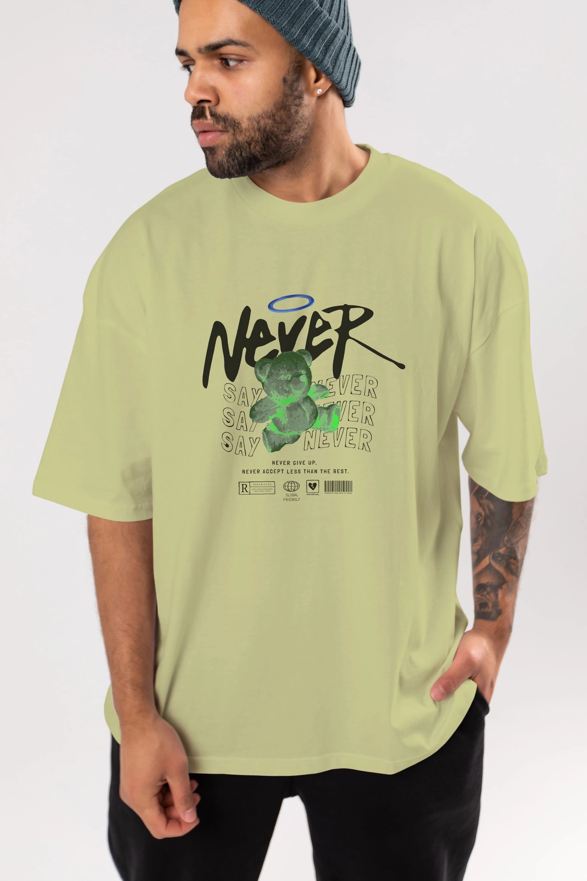 Teddy Bear Never Ön Baskılı Oversize t-shirt Erkek Kadın Unisex