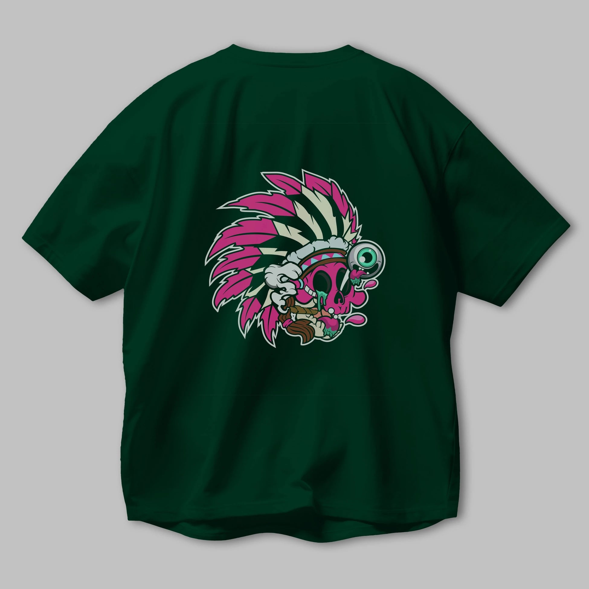 Skull Indian Arka Baskılı Oversize t-shirt Erkek Kadın Unisex %100 Pamuk tişort
