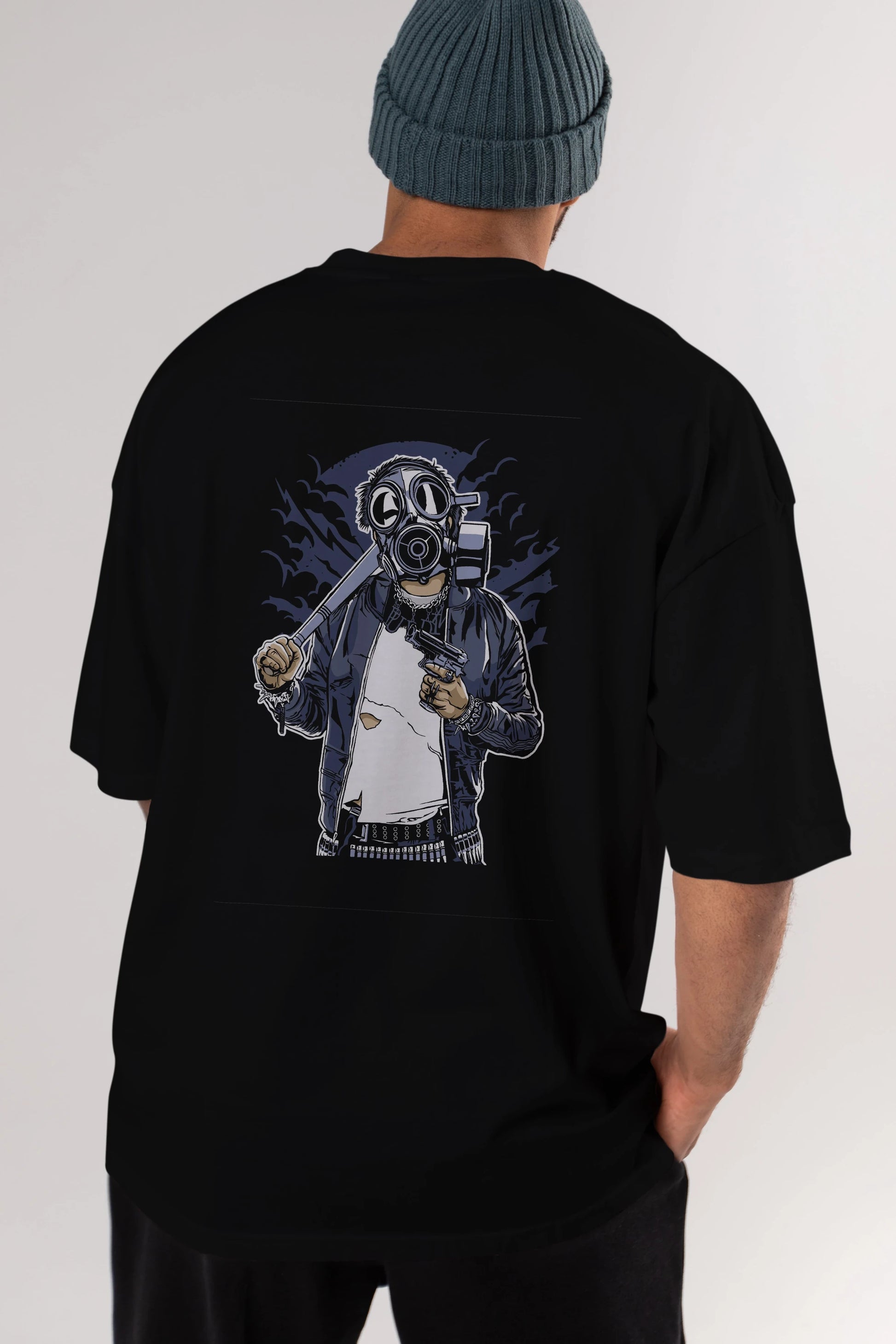 Gasmask Bastard Arka Baskılı Oversize t-shirt Erkek Kadın Unisex %100 Pamuk