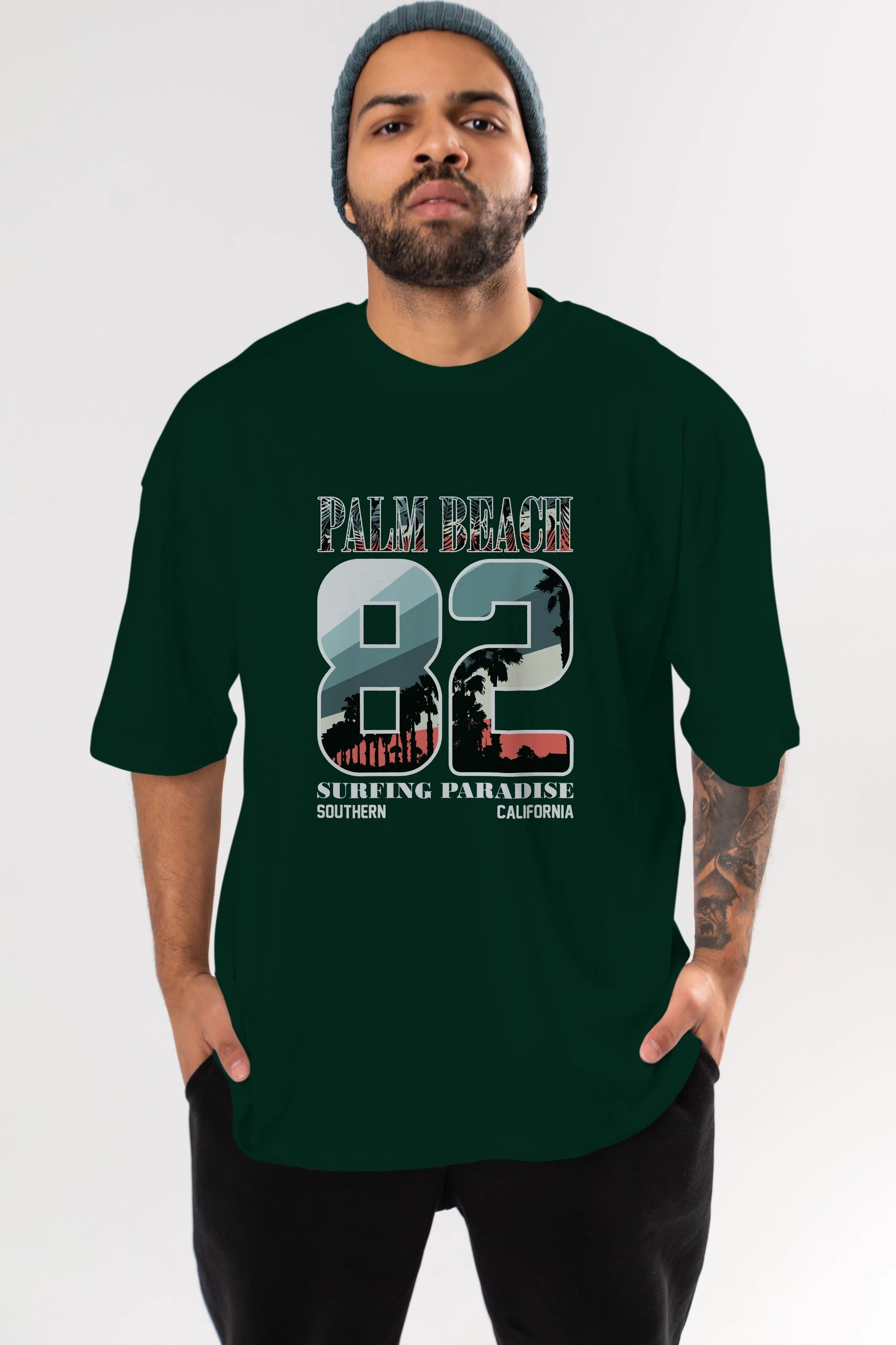 Palm Beach 82 Ön Baskılı Oversize t-shirt Erkek Kadın Unisex