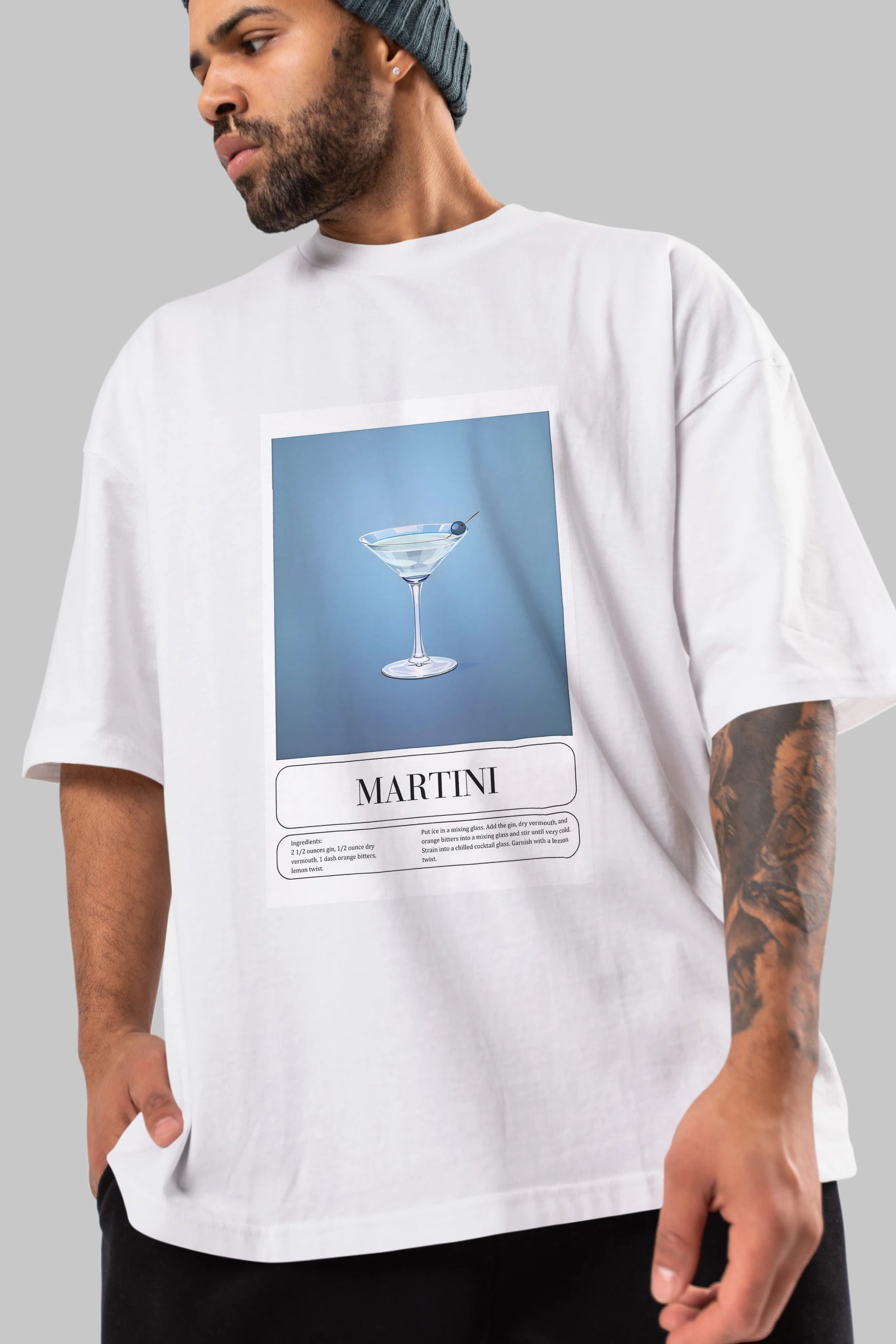 Martini Ön Baskılı Oversize t-shirt Erkek Kadın Unisex %100 Pamuk Bisiklet Yaka tişort