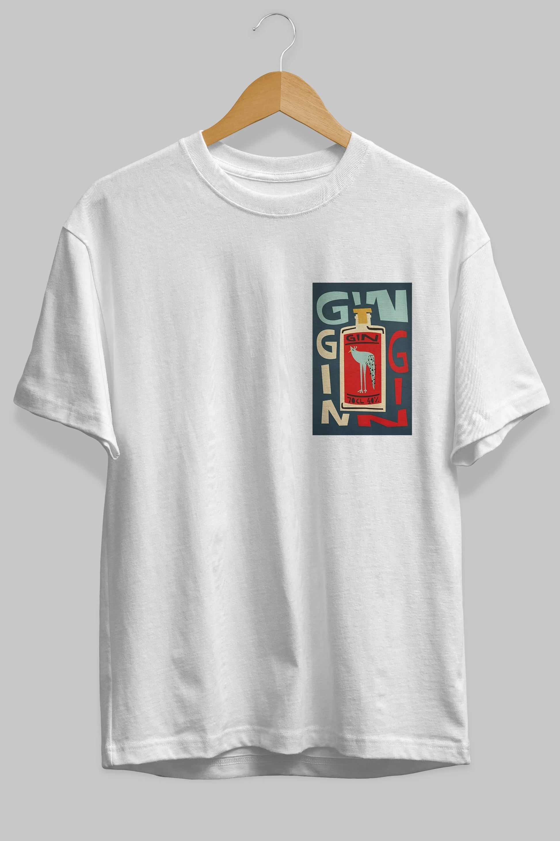 Gin 2 Ön Sol Baskılı Oversize t-shirt Erkek Kadın Unisex %100 Pamuk Bisiklet Yaka tişort