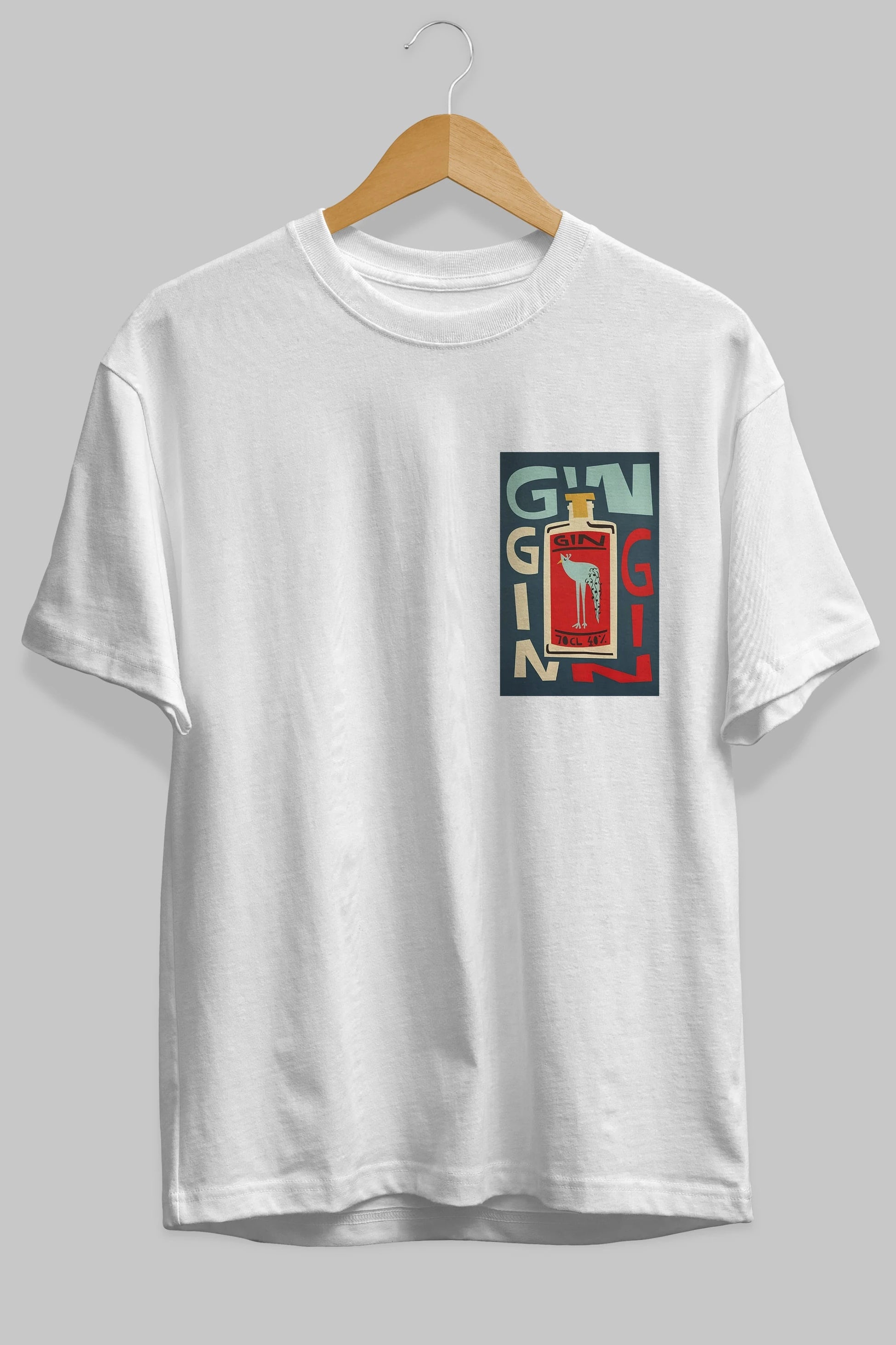 Gin 2 Ön Sol Baskılı Oversize t-shirt Erkek Kadın Unisex %100 Pamuk Bisiklet Yaka tişort