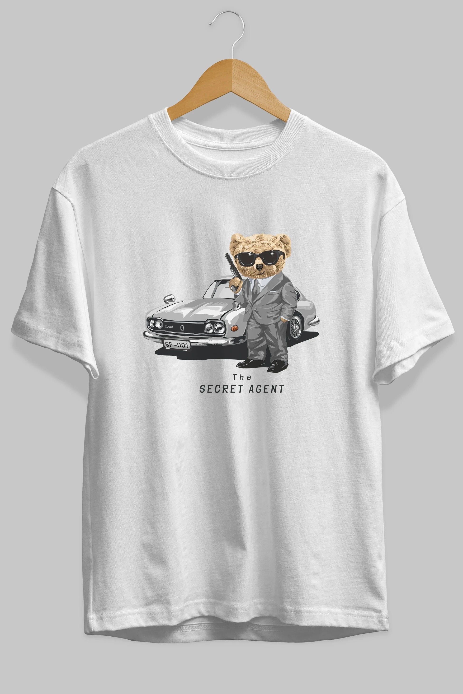 Teddy Bear The Secret Agent Ön Baskılı Oversize t-shirt Erkek Kadın Unisex %100 Pamuk