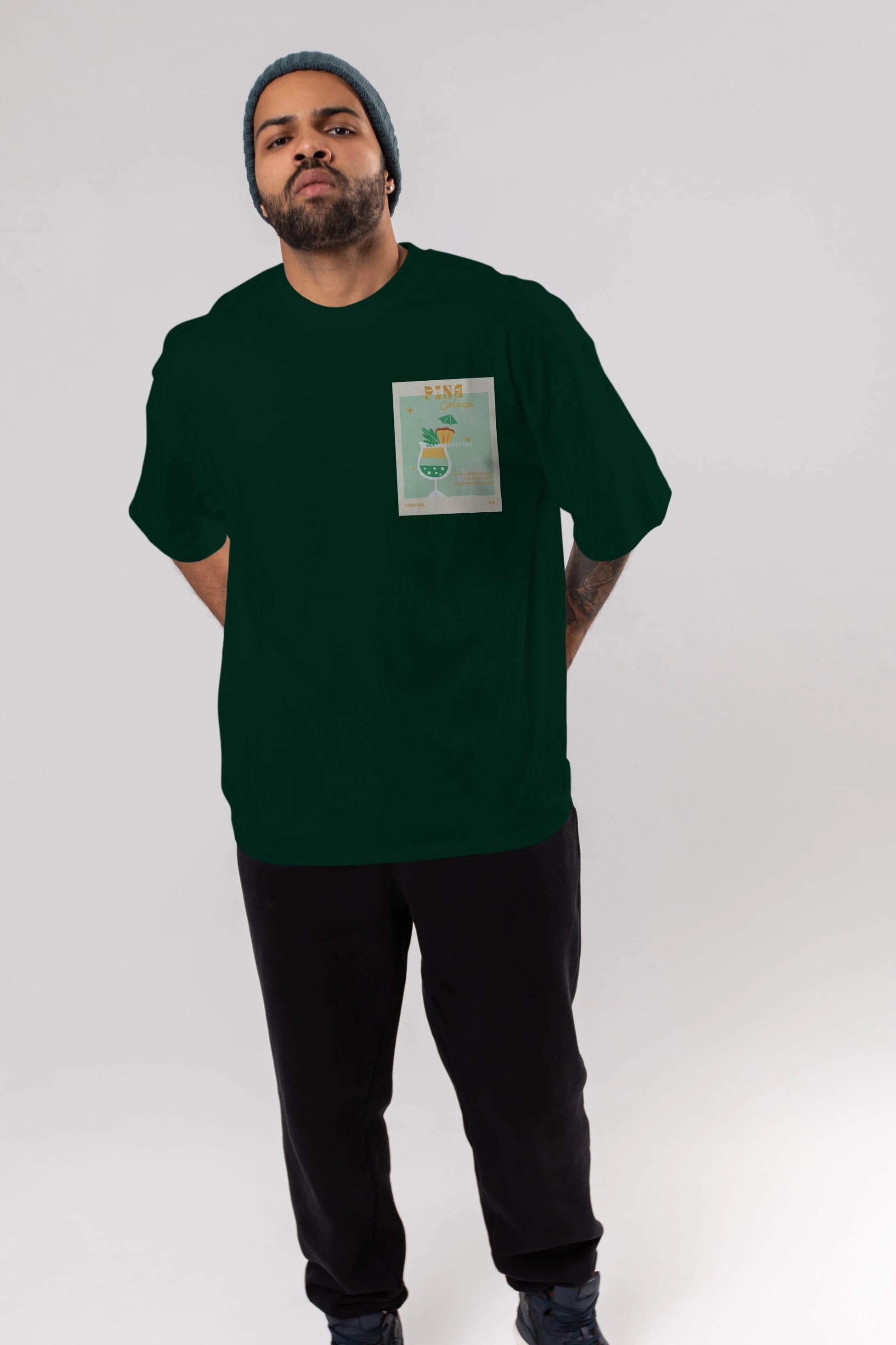 Pina Colada Ön Sol Baskılı Oversize t-shirt Erkek Kadın Unisex %100 Pamuk Bisiklet Yaka tişort