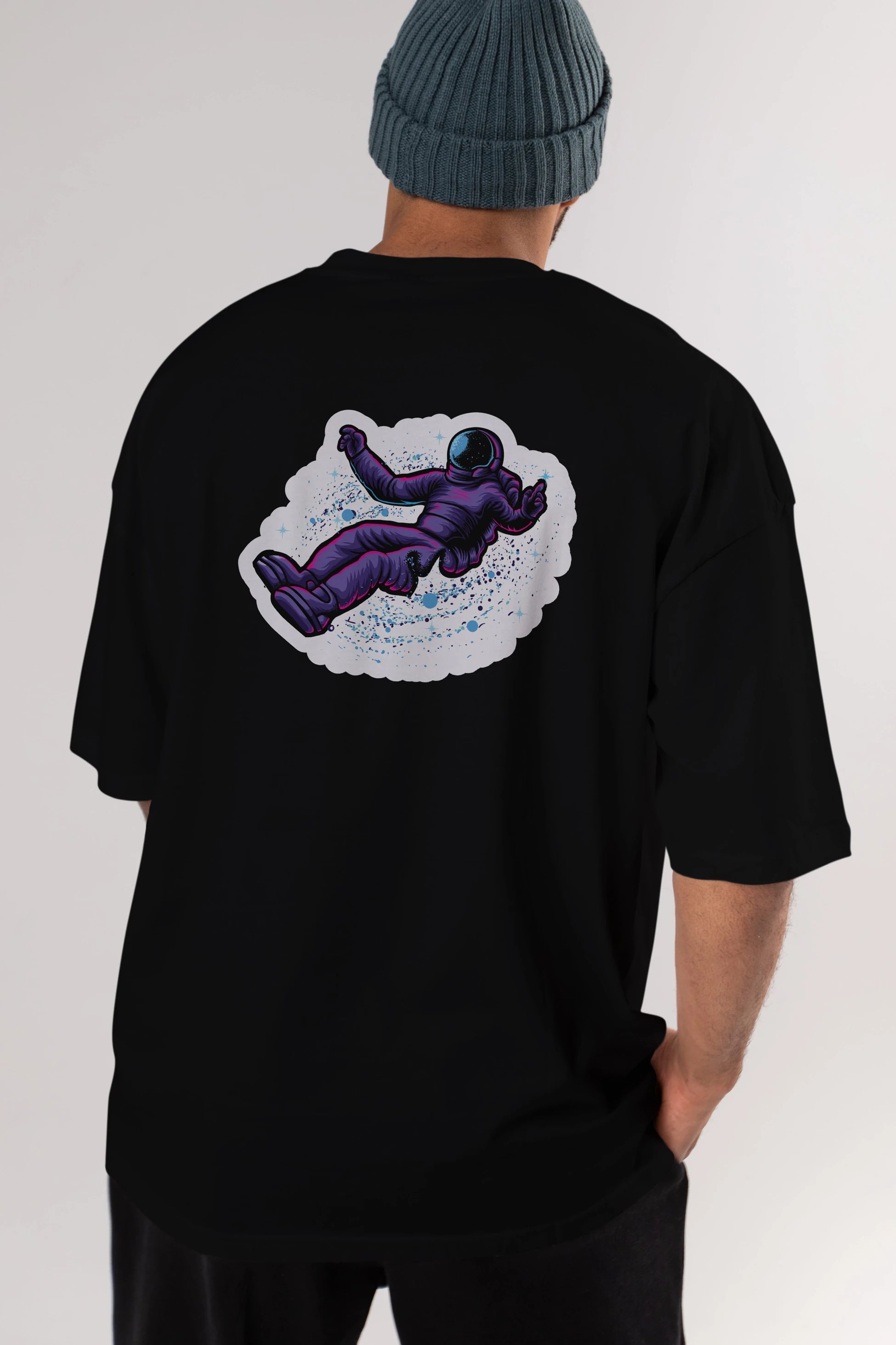 Having fun in outer space sticker Arka Baskılı Oversize t-shirt Erkek Kadın Unisex