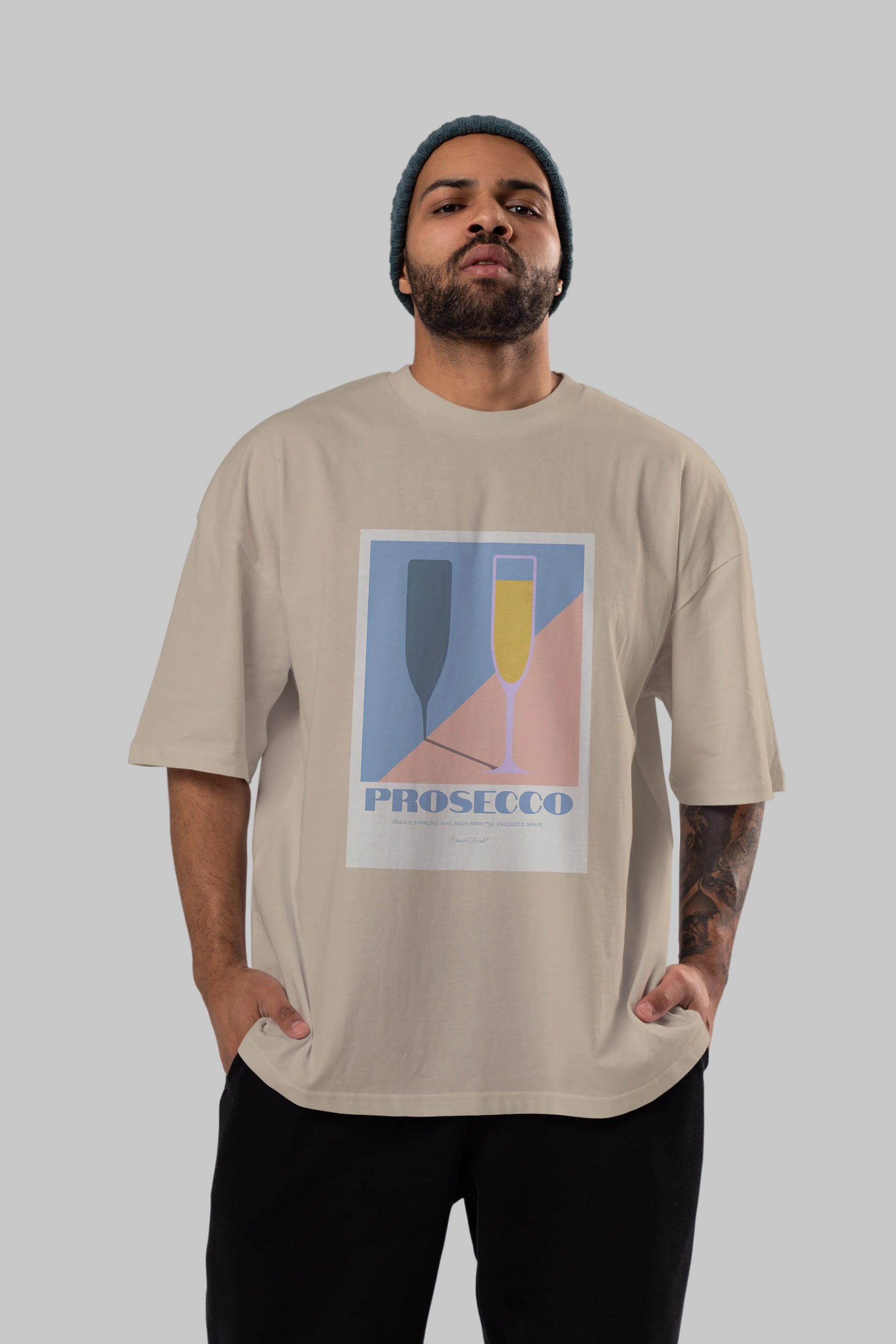 Prosecco Ön Baskılı Oversize t-shirt Erkek Kadın Unisex %100 Pamuk Bisiklet Yaka tişort