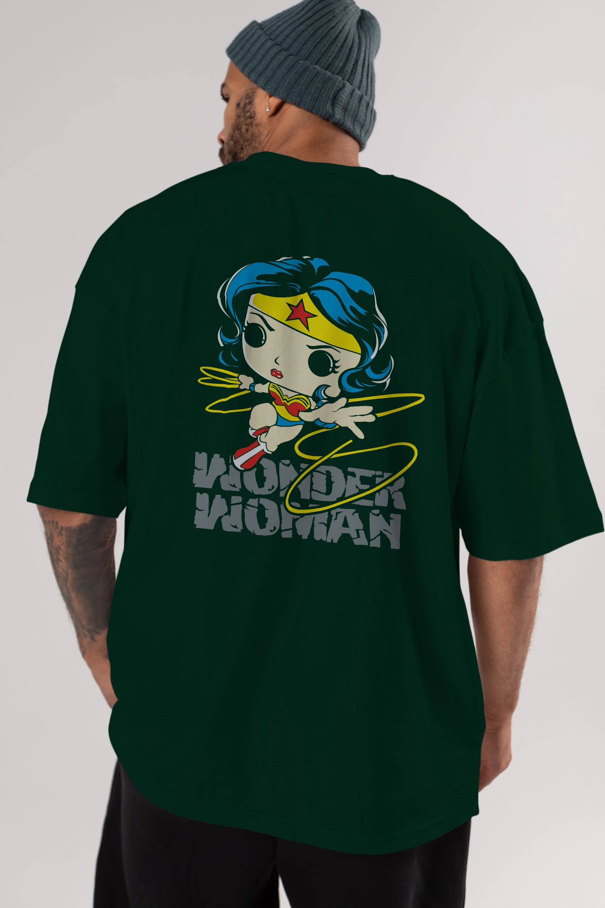 Wonder Woman Arka Baskılı Oversize t-shirt Erkek Kadın Unisex %100 Pamuk Bisiklet Yaka tişort