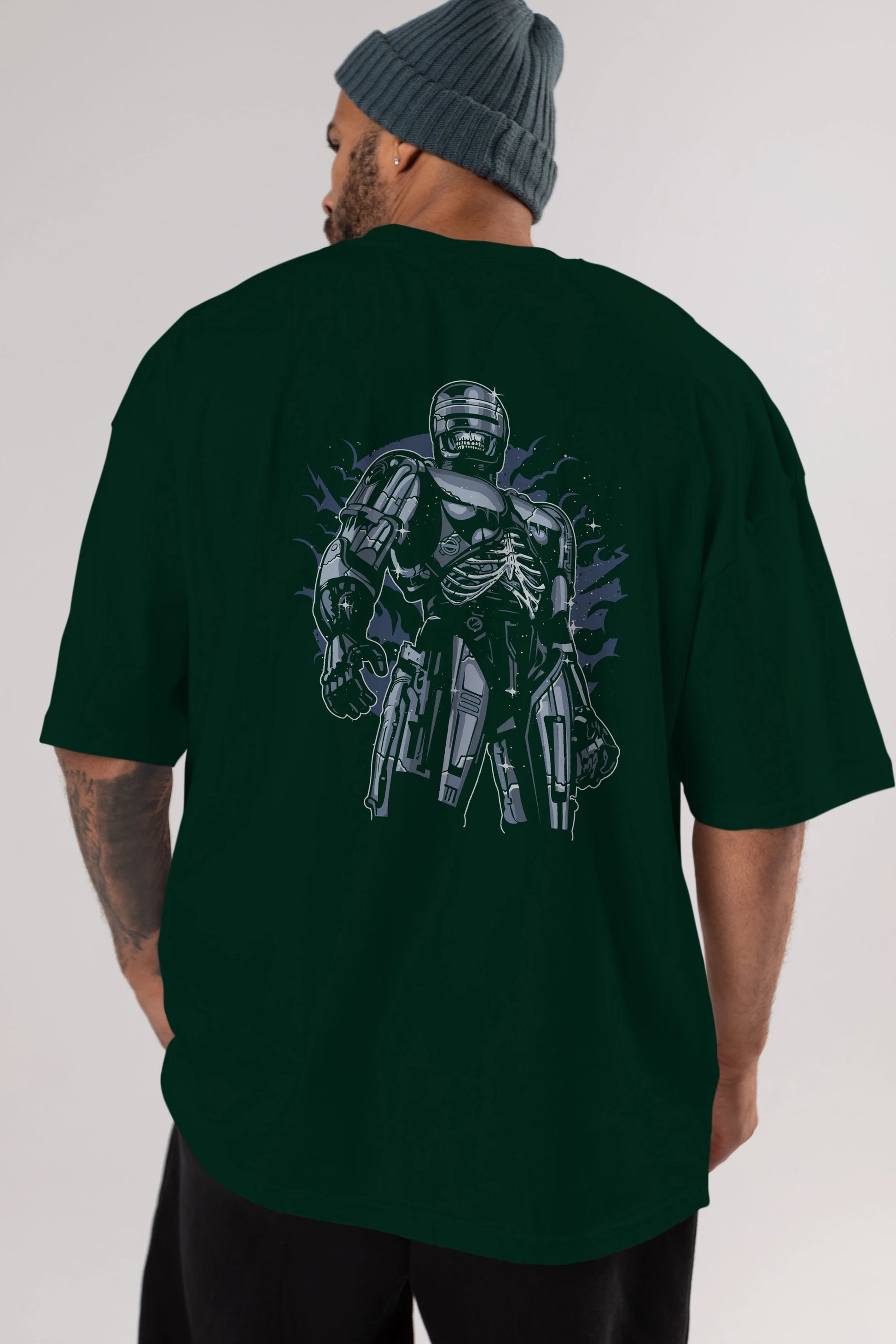Roboskull Arka Baskılı Oversize t-shirt Erkek Kadın Unisex %100 Pamuk