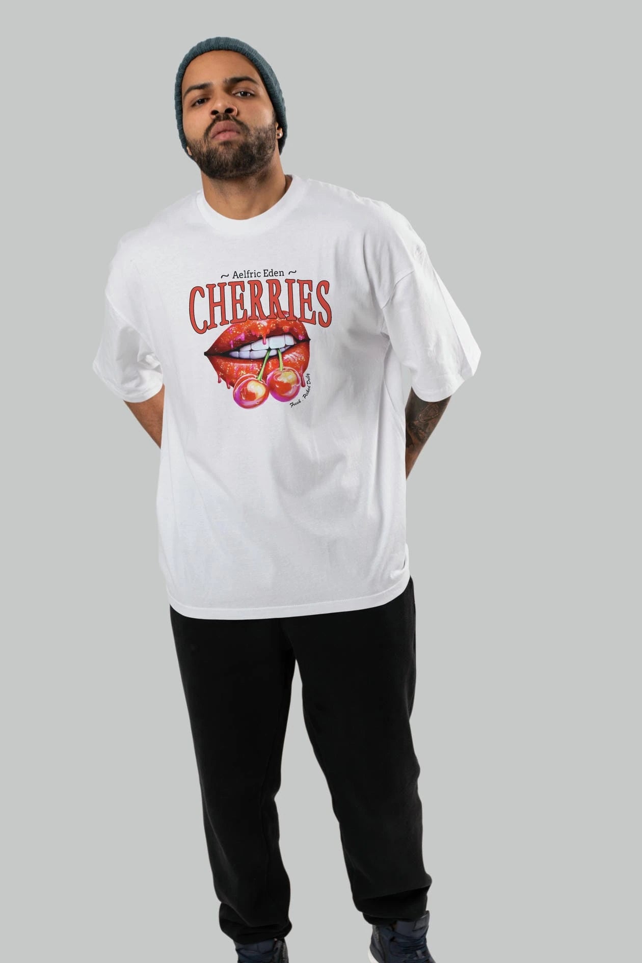 Cherry Cherries 3 Ön Baskılı Oversize t-shirt Erkek Kadın Pamuk Bisiklet Yaka tişort