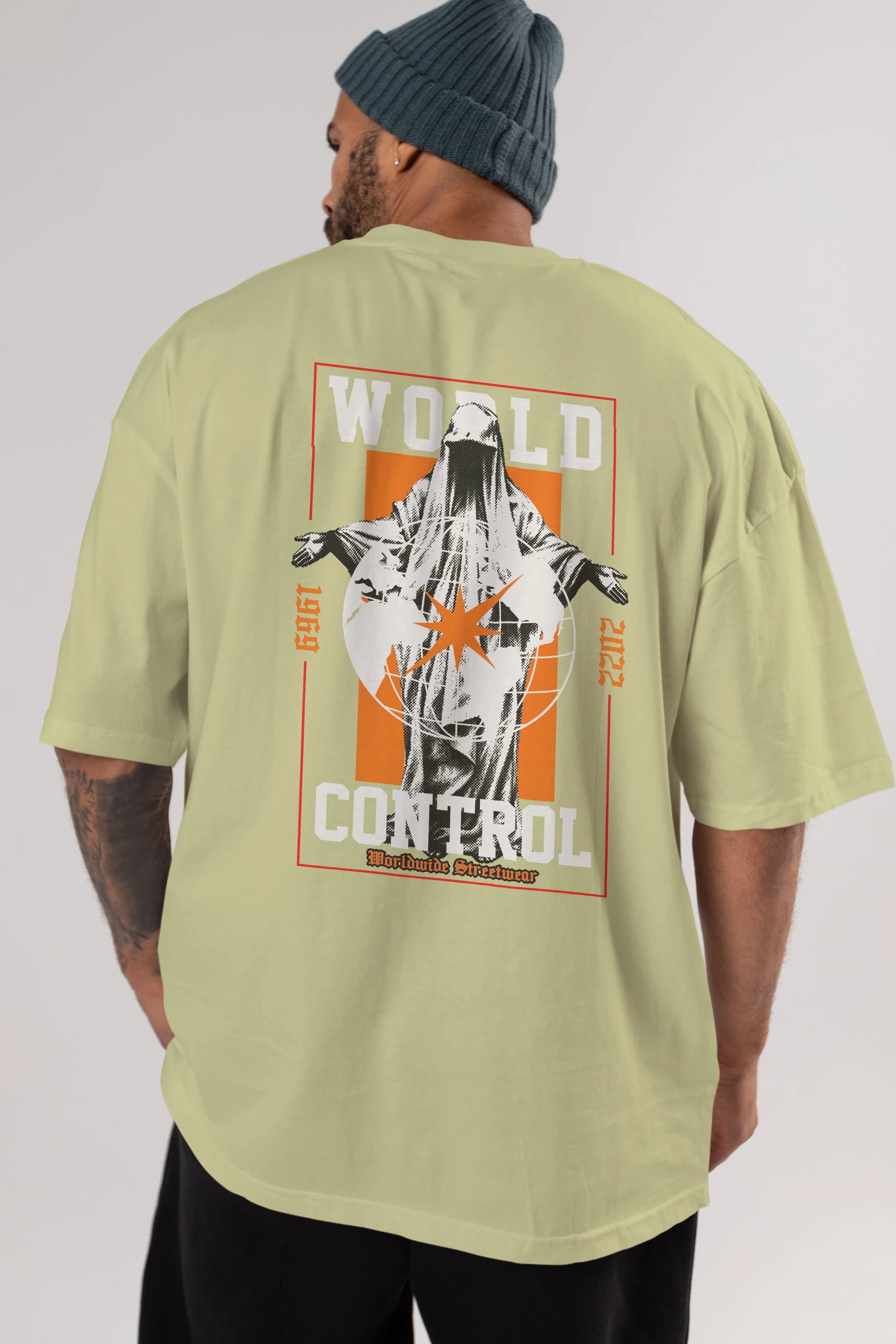 World Control Arka Baskılı Oversize t-shirt Erkek Kadın Unisex