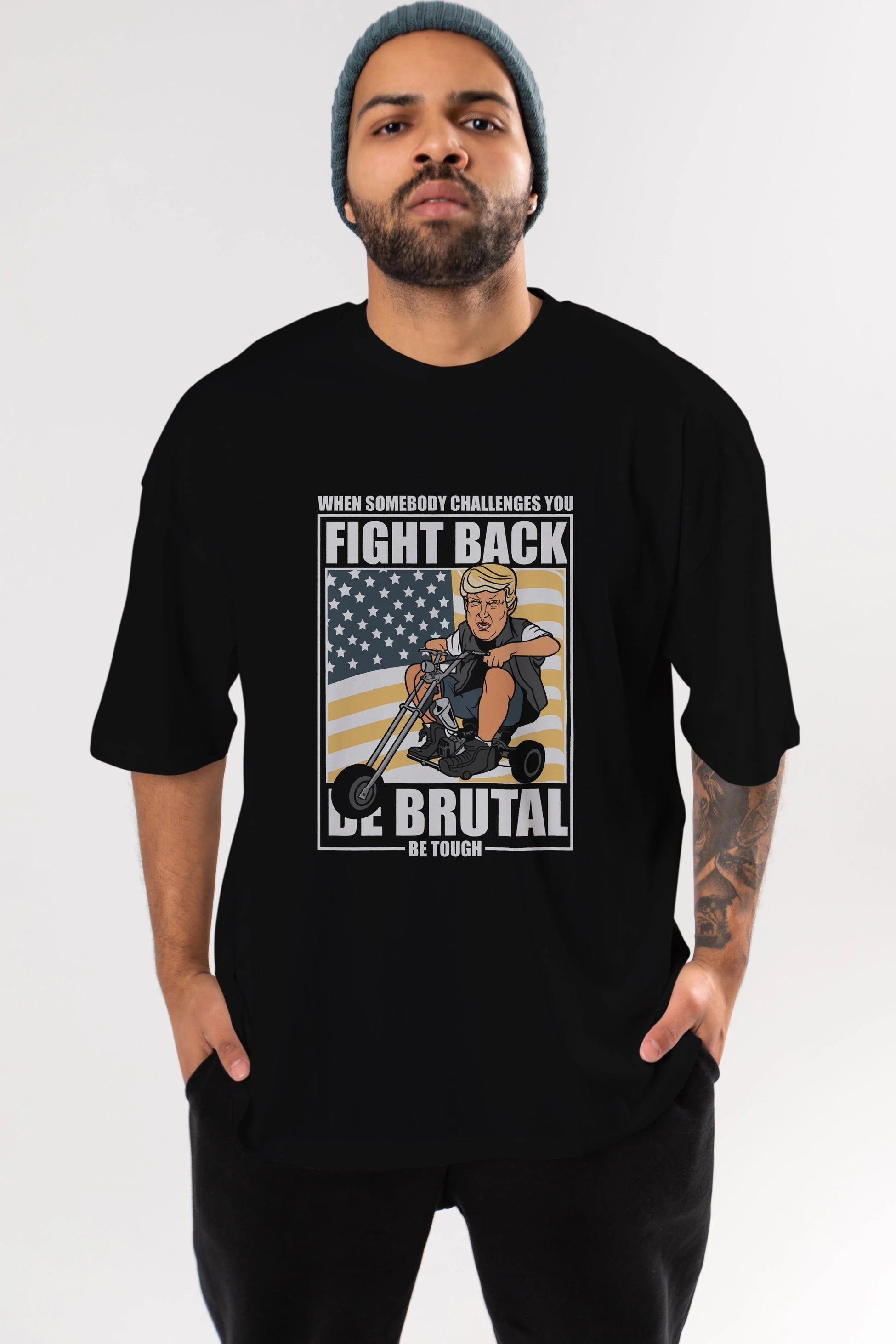 Trump Biker Ön Baskılı Oversize t-shirt Erkek Kadın Unisex %100 Pamuk tişort