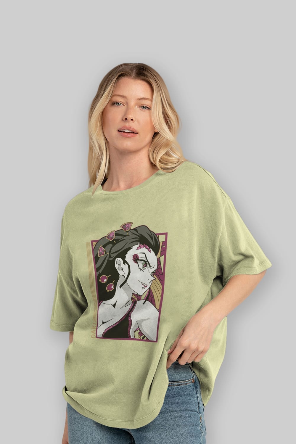 Daki DEMION SLAYER Anime Ön Baskılı Oversize t-shirt %100 pamuk Erkek Kadın Unisex