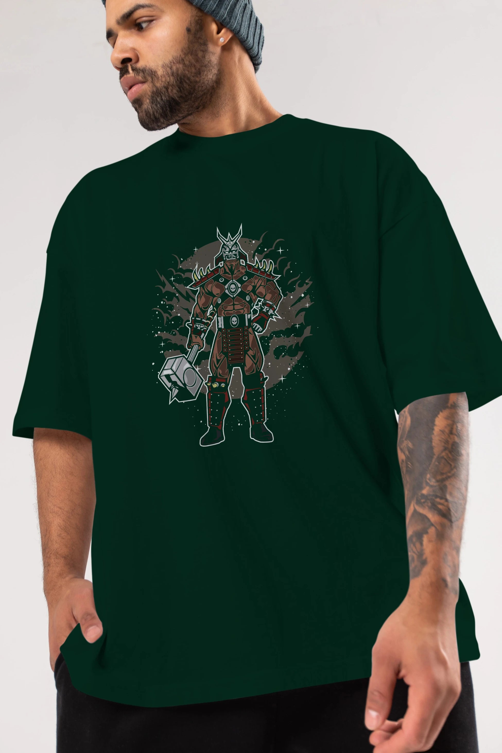 SHOU KHAN Ön Baskılı Oversize t-shirt Erkek Kadın Unisex %100 Pamuk tişort