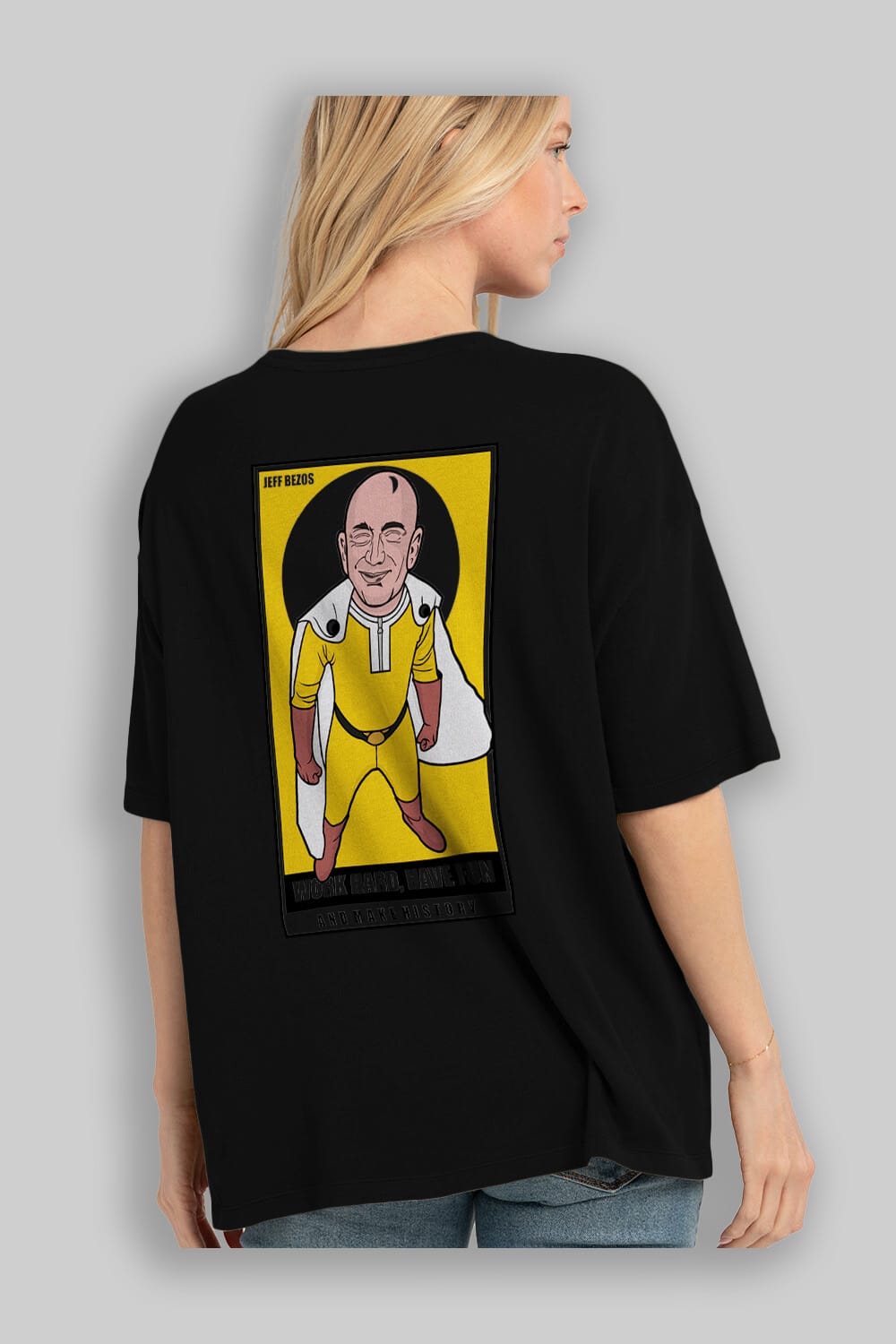 Jeff Bezos Saitama Arka Baskılı Oversize t-shirt Erkek Kadın Unisex %100 Pamuk tişort
