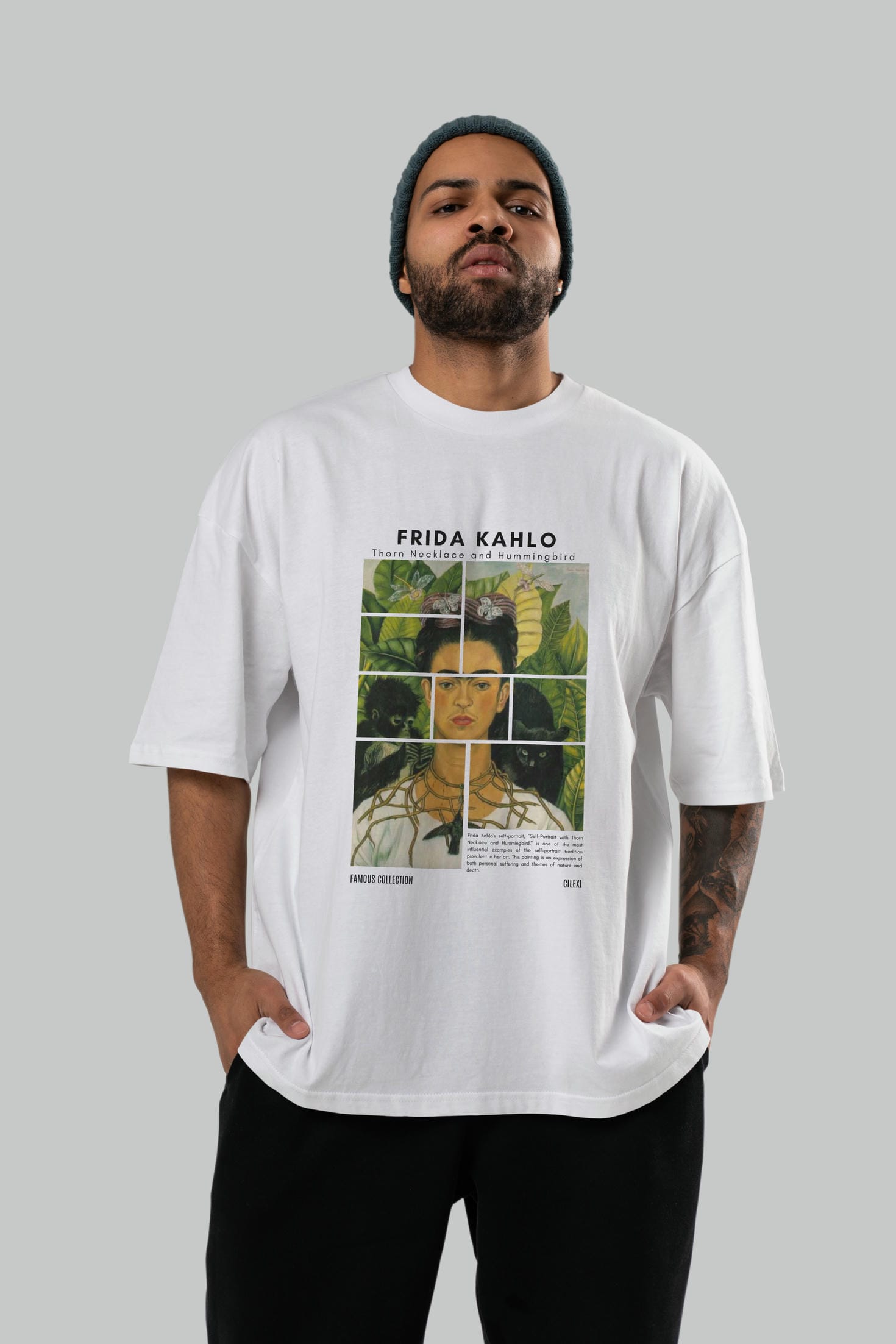 Frida Kahlo ön Baskılı Oversize t-shirt Erkek Kadın Bisiklet Yaka Pamuk tişort