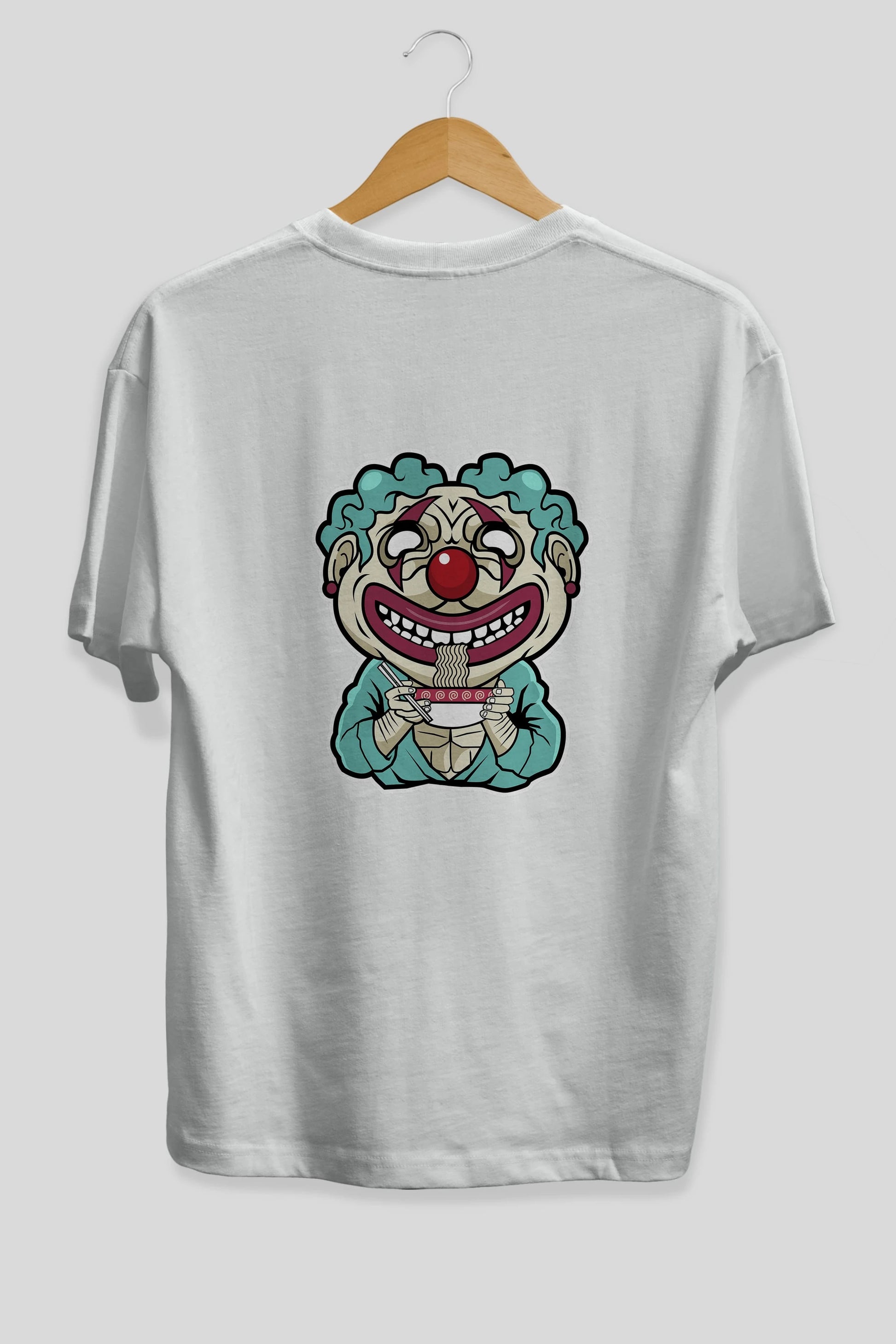 Clown Ramen Arka Baskılı Oversize t-shirt Erkek Kadın Unisex %100 Pamuk tişort