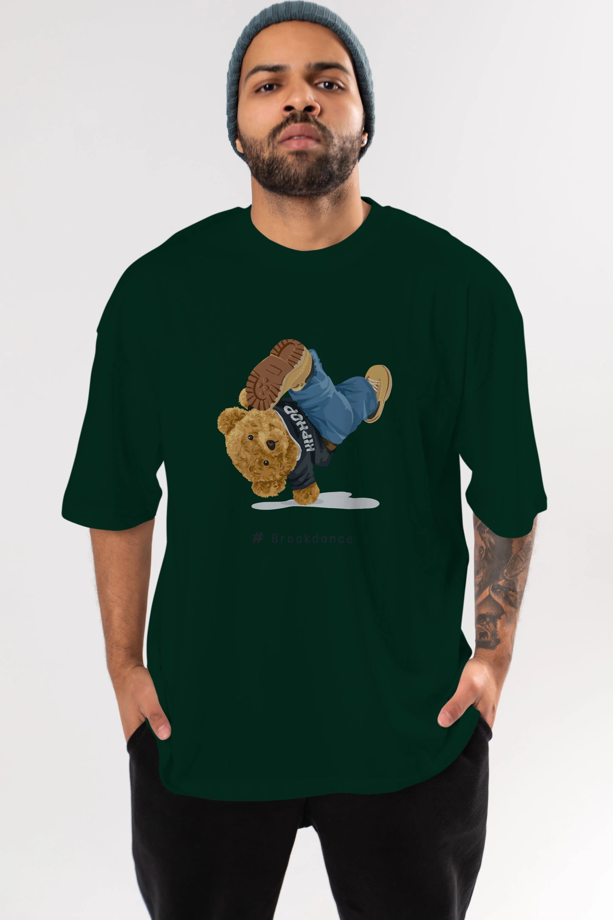 Teddy Bear Breakdance Ön Baskılı Oversize t-shirt Erkek Kadın Unisex %100 Pamuk
