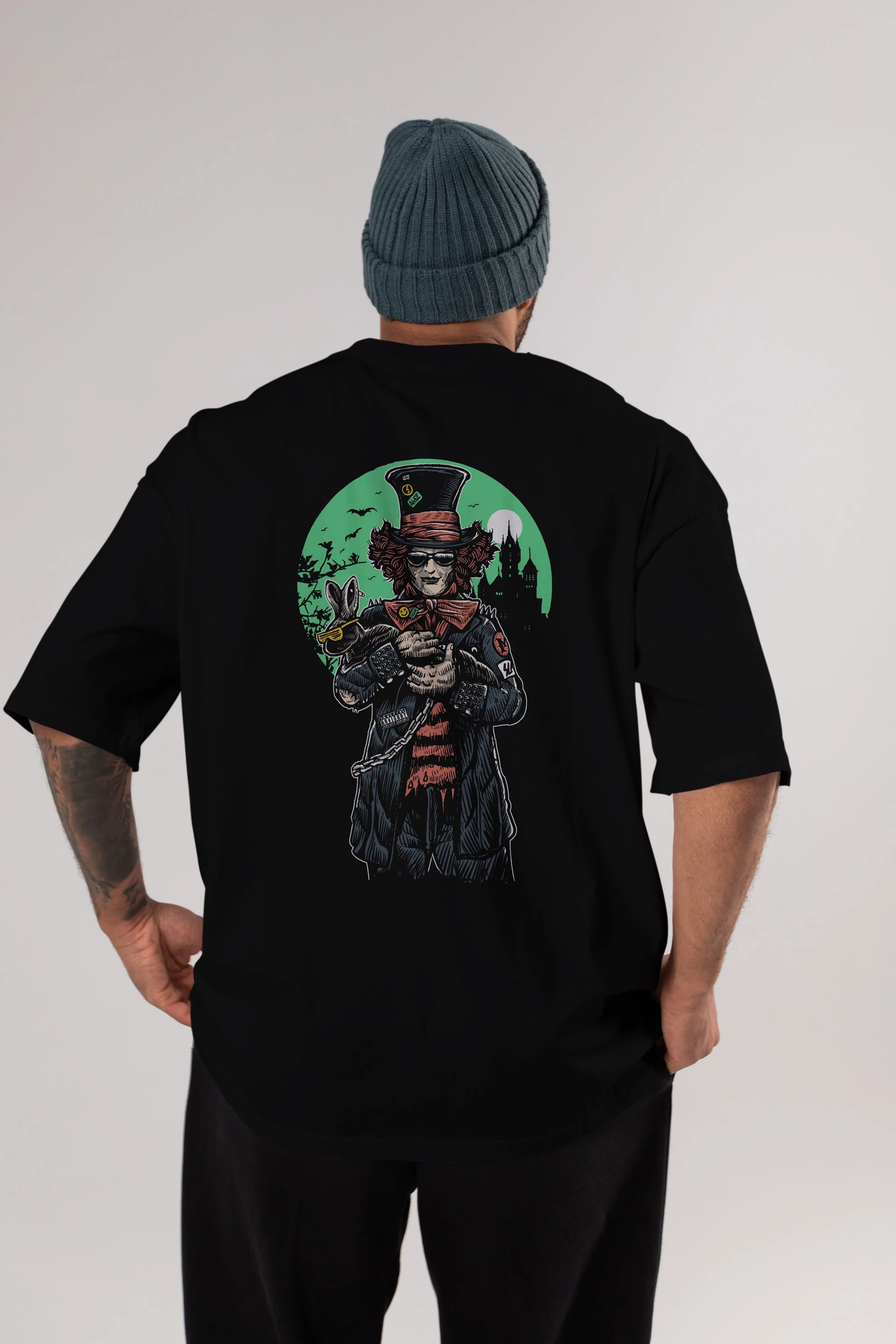 Mad Hatter Arka Baskılı Oversize t-shirt Erkek Kadın Unisex %100 Pamuk